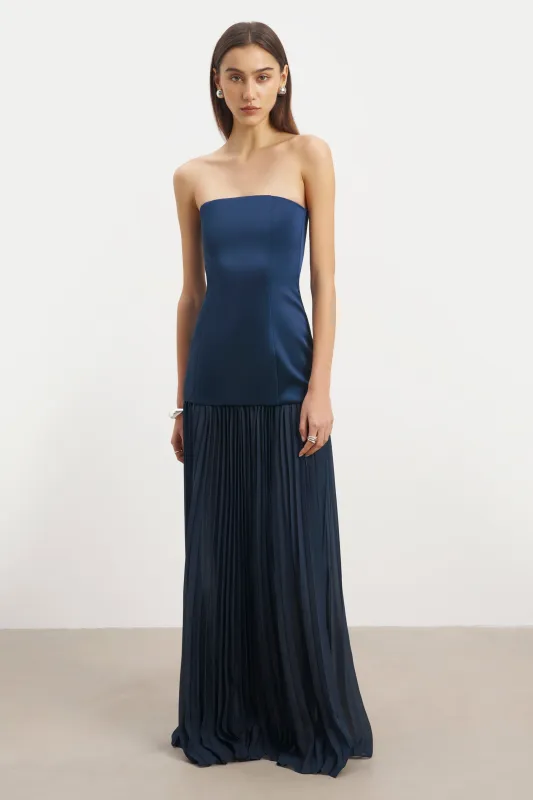 Satin Structured Bodice Gown - Navy sold by Because of Alice