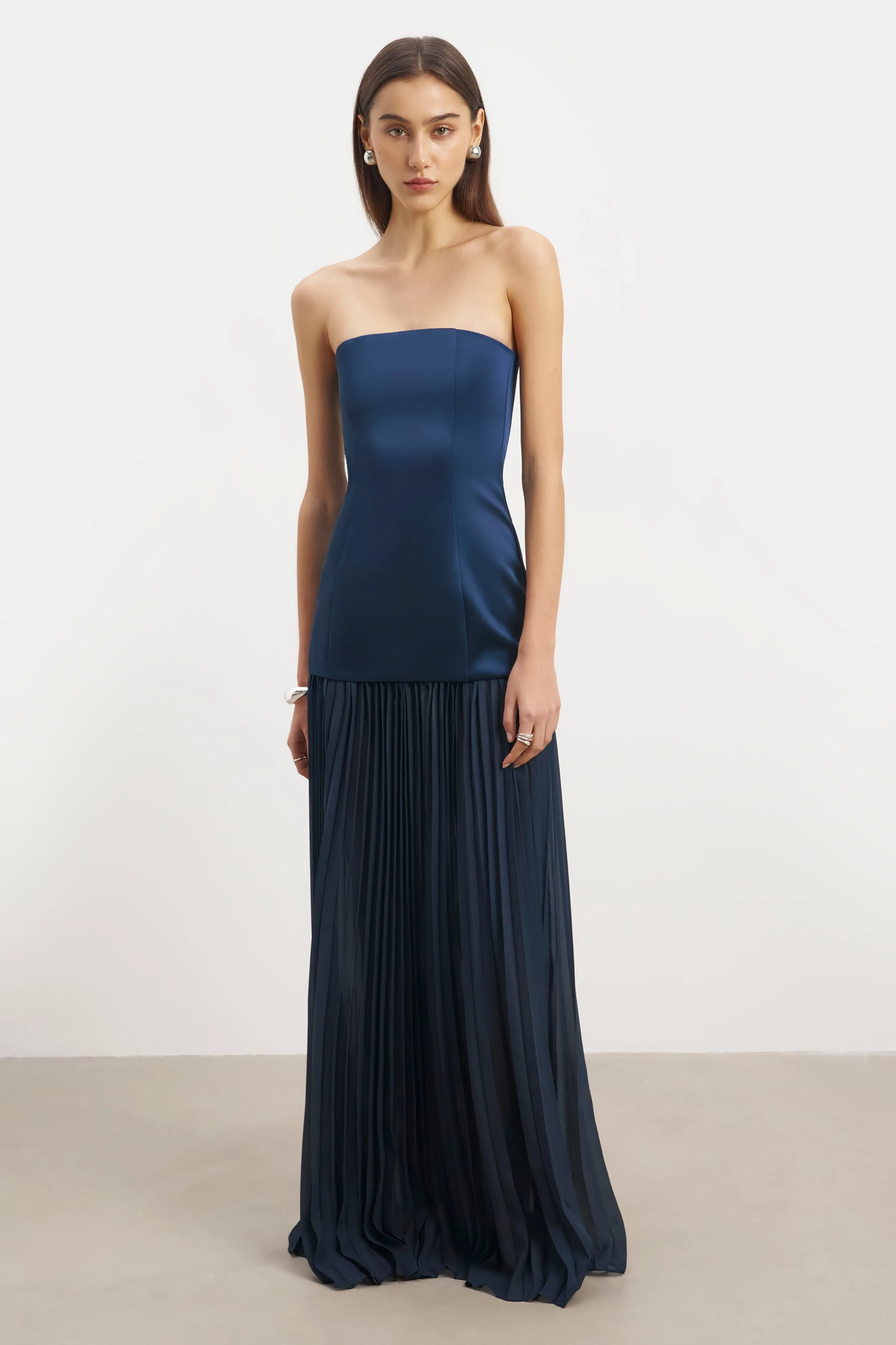 Satin Structured Bodice Gown - Navy sold by Because of Alice