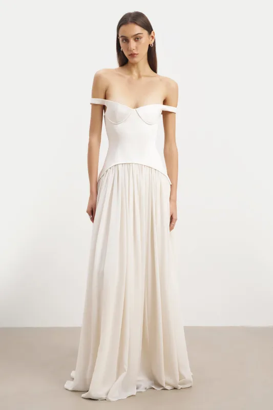 Satin Corset Off Shoulder Gown - Cream sold by Because of Alice