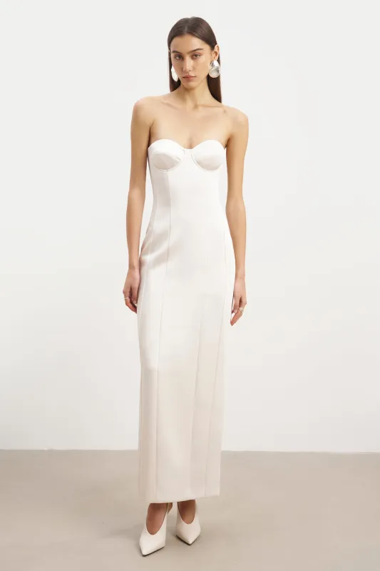 Satin Column Corset Maxi Dress - Cream sold by Because of Alice