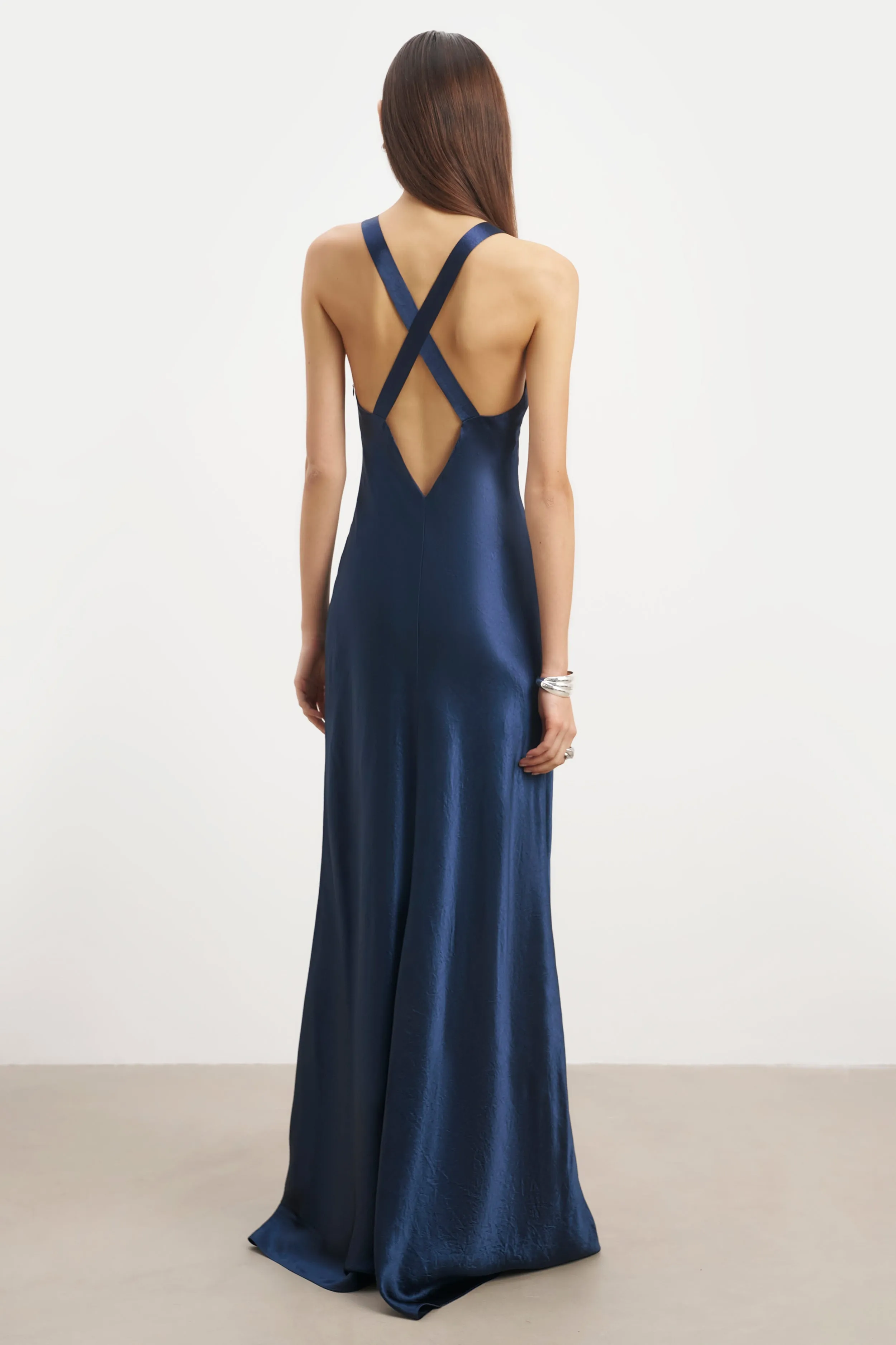 Crushed Satin Cross Back Gown - Navy sold by Because of Alice product image thumbnail 2