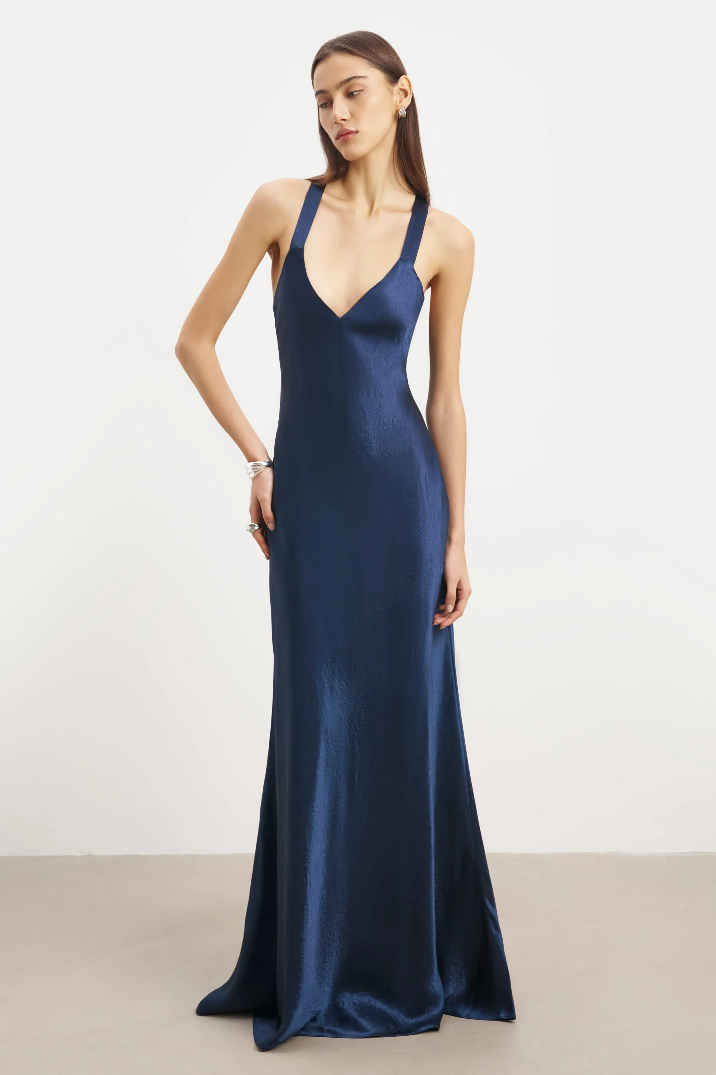 Crushed Satin Cross Back Gown - Navy sold by Because of Alice product image thumbnail 4