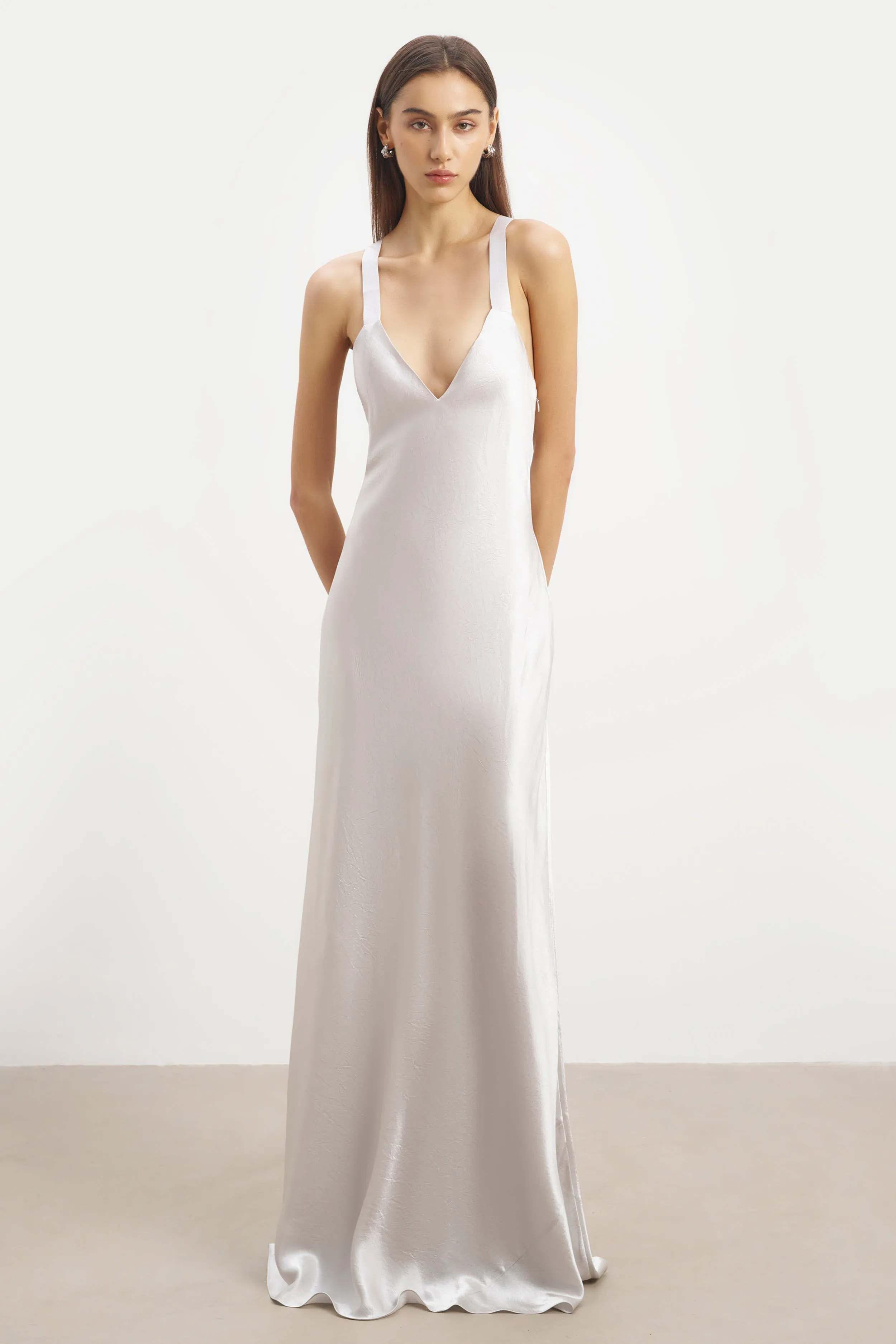 Crushed Satin Cross Back Gown - Chrome sold by Because of Alice product image thumbnail 3