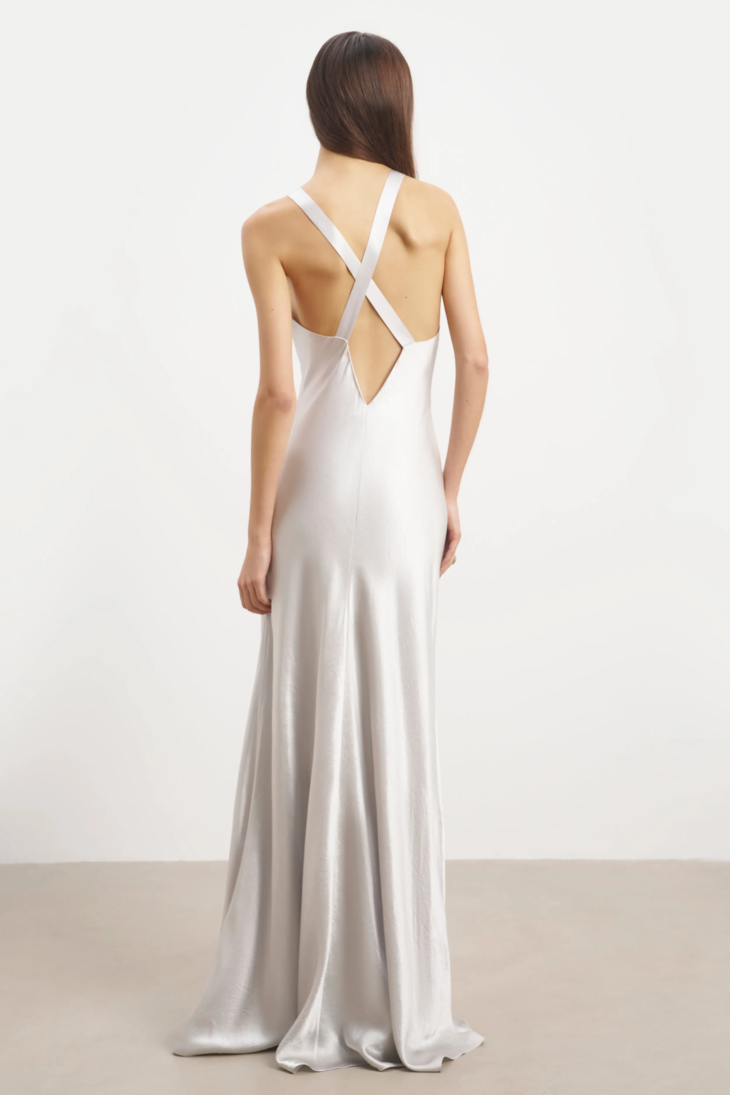 Crushed Satin Cross Back Gown - Chrome sold by Because of Alice product image thumbnail 2
