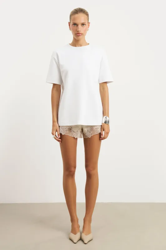 Satin Lace Detail Shorts - Champagne sold by Because of Alice