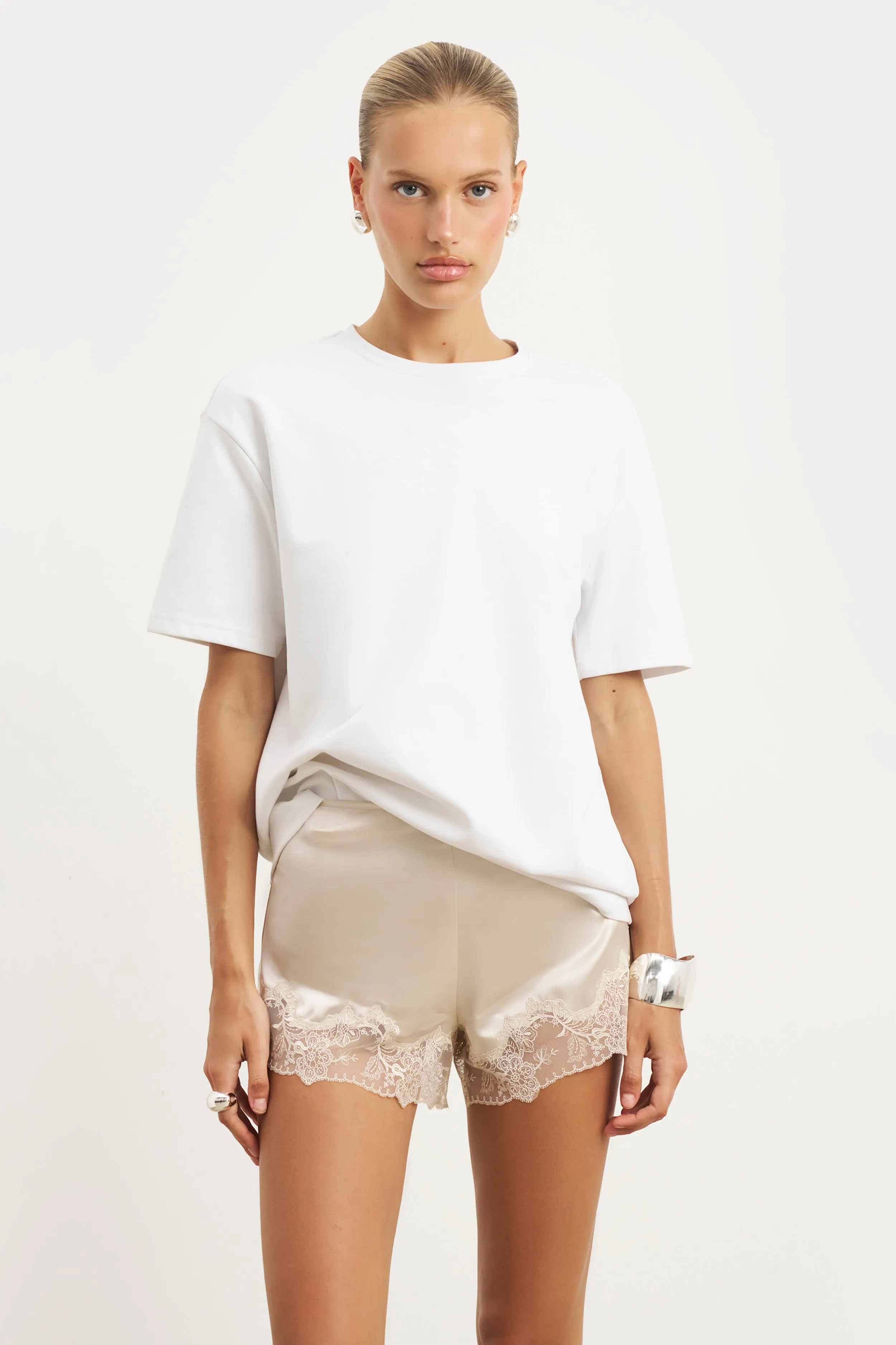 Satin Lace Detail Shorts - Champagne sold by Because of Alice product image thumbnail 2