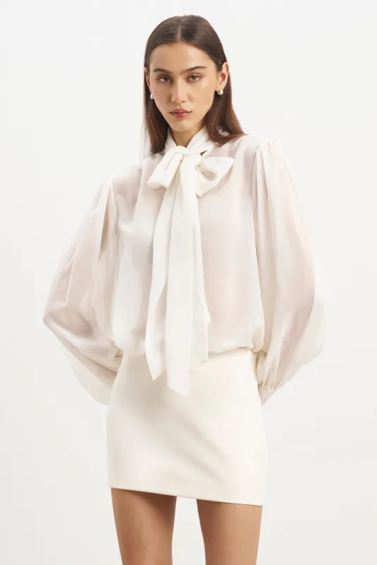Sheer Chiffon Tie Neck Blouse - Cream sold by Because of Alice
