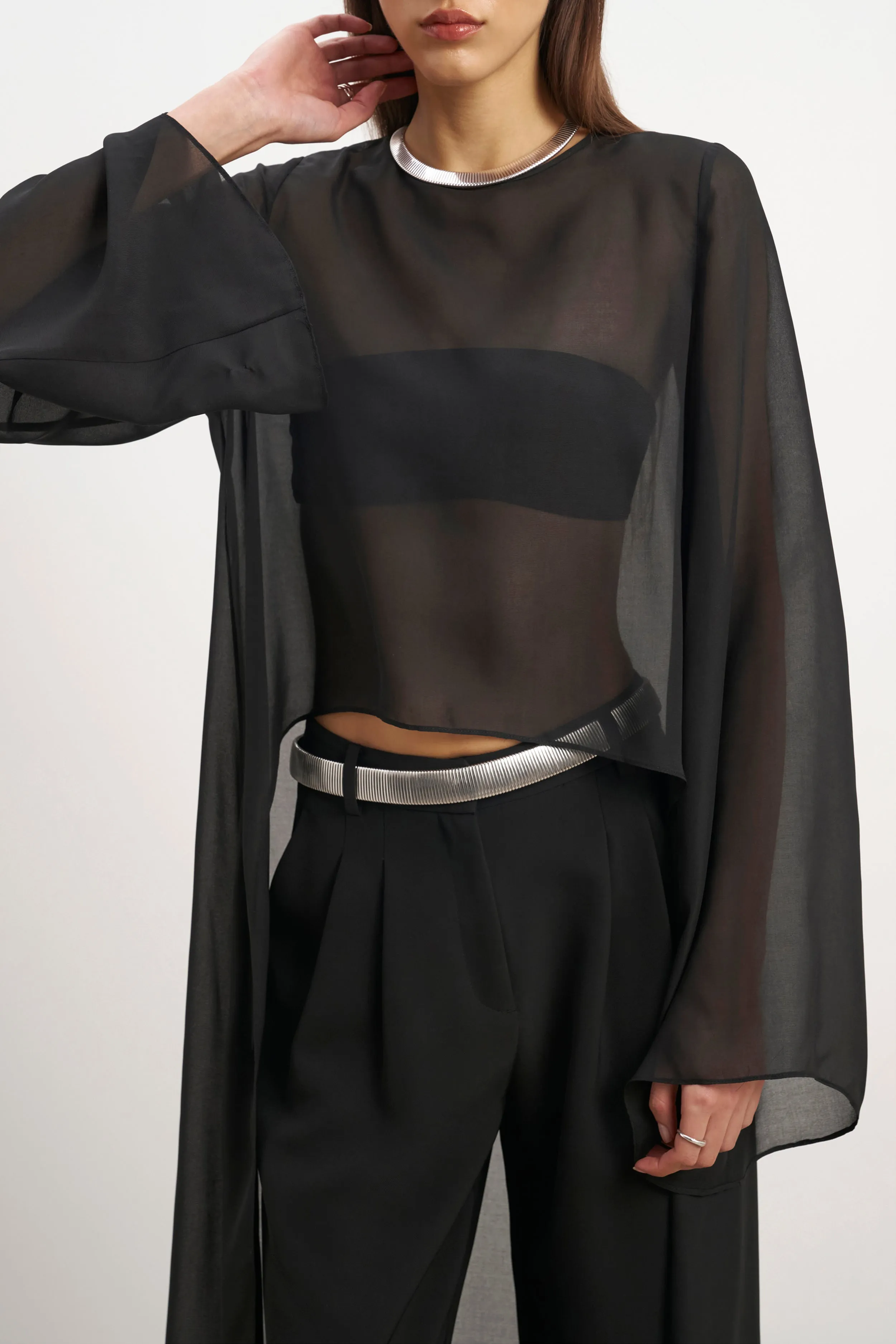 Sheer Chiffon Cape Blouse - Black sold by Because of Alice product image thumbnail 5