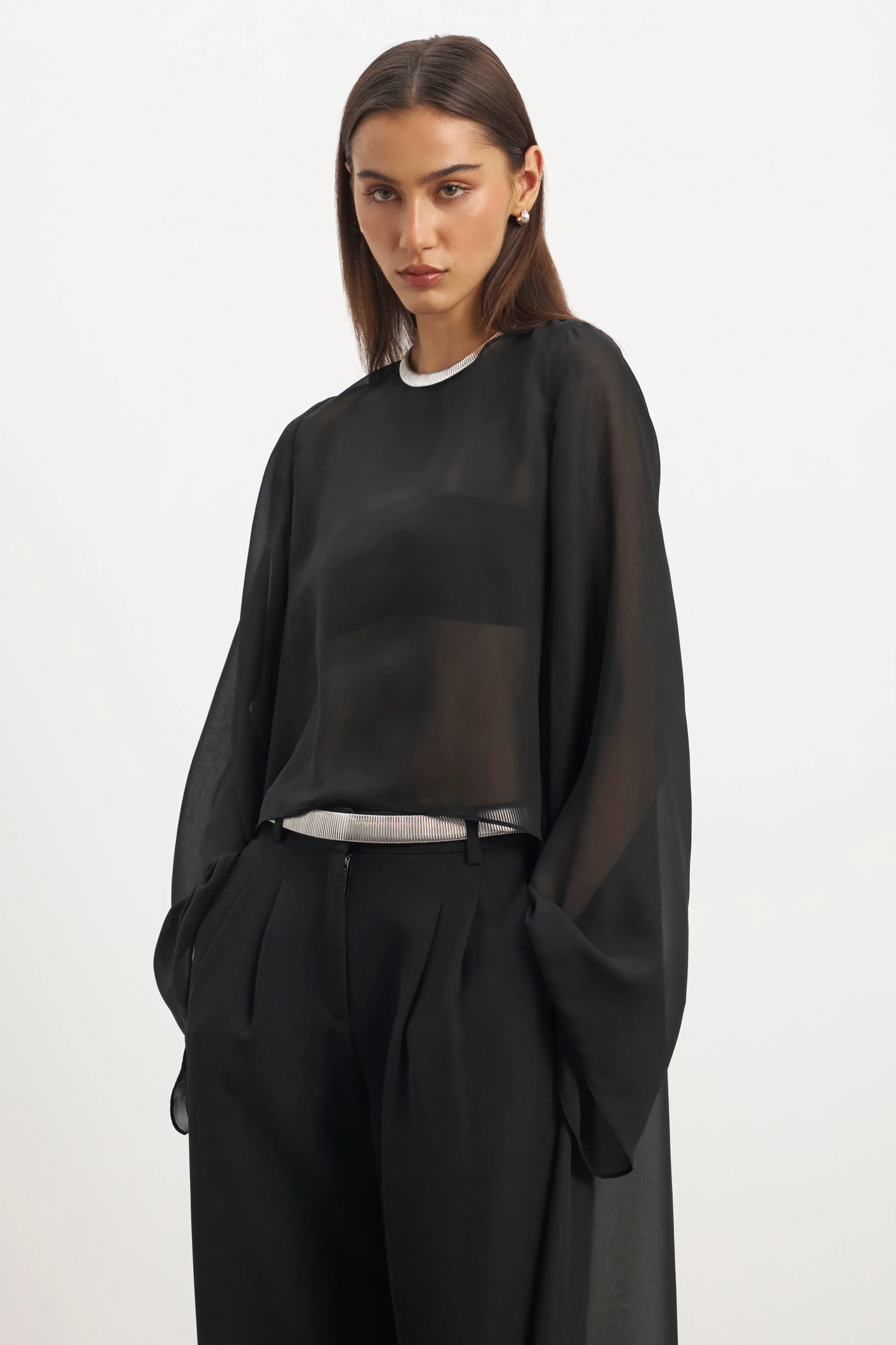 Sheer Chiffon Cape Blouse - Black sold by Because of Alice product image thumbnail 2