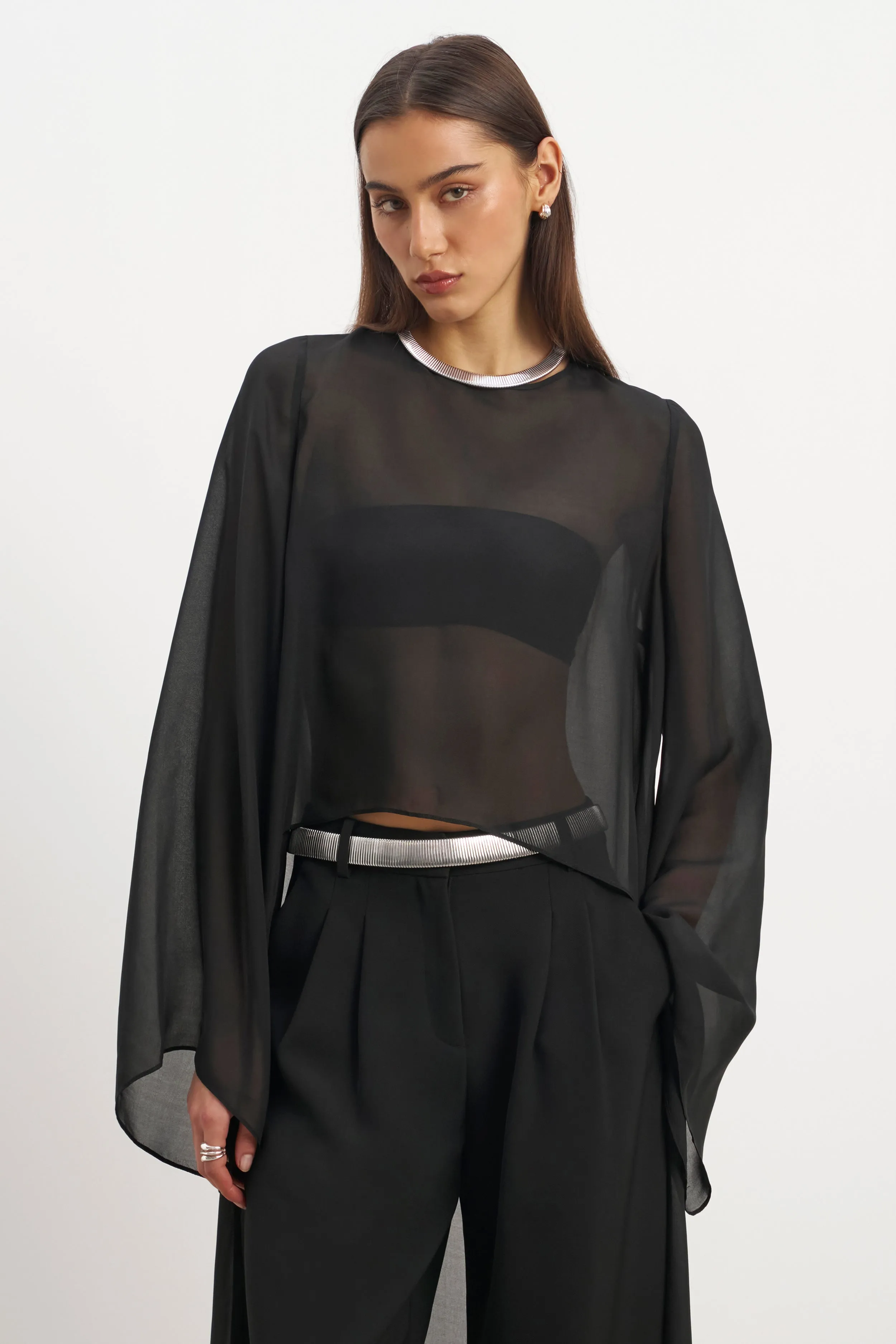 Sheer Chiffon Cape Blouse - Black sold by Because of Alice product image thumbnail 4