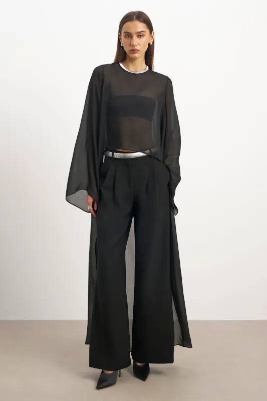 Sheer Chiffon Cape Blouse - Black sold by Because of Alice