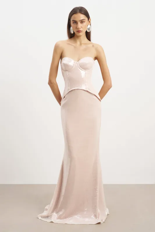 Sequin Corset Gown With Sweetheart Neckline - Blush sold by Because of Alice