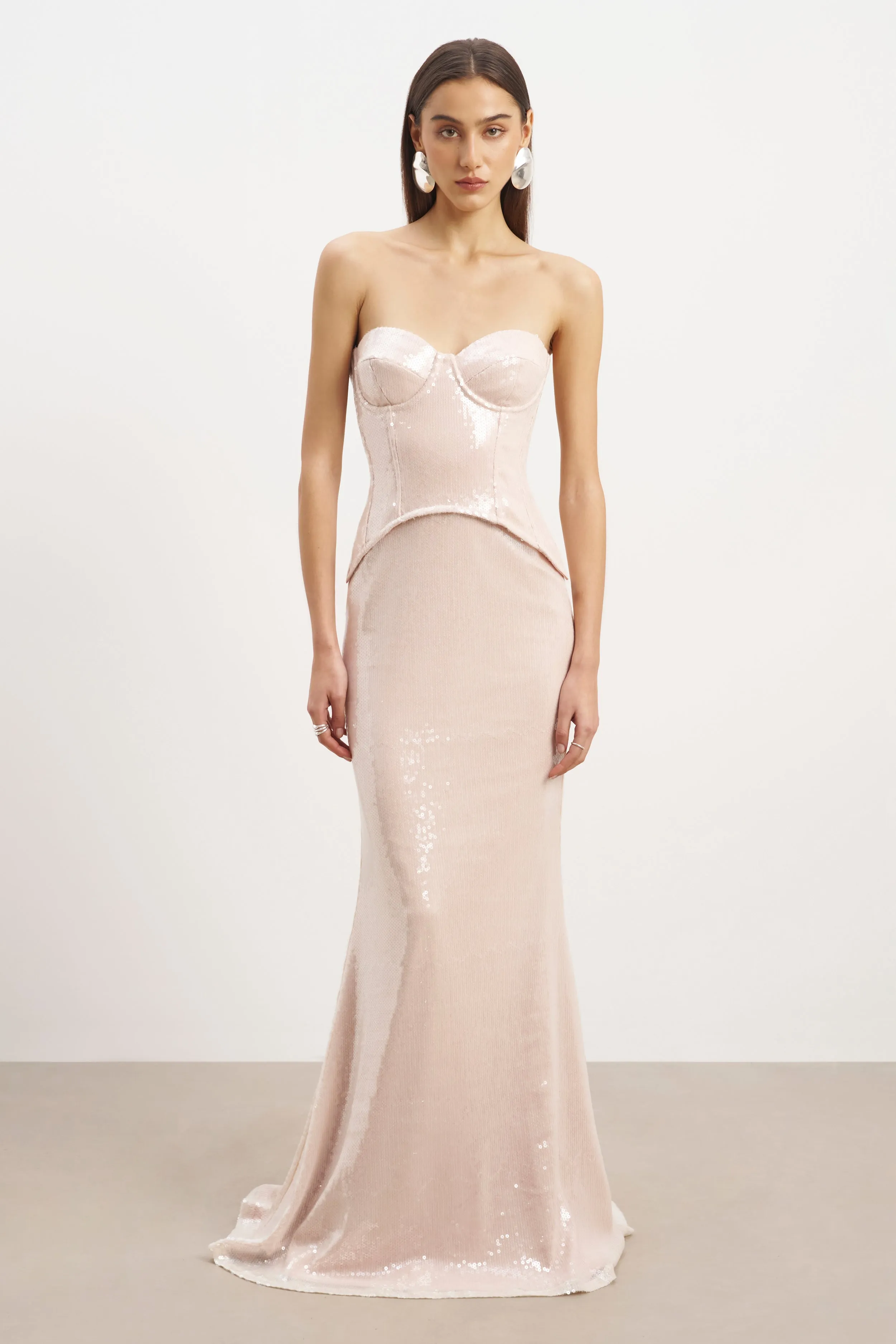 Sequin Corset Gown With Sweetheart Neckline - Blush sold by Because of Alice product image thumbnail 2