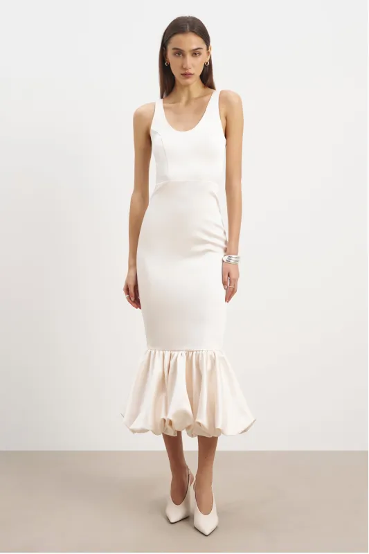 Satin Bubble Hem Midi Dress - Cream sold by Because of Alice