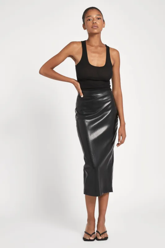 Leather Pencil Midi Skirt - Black sold by Because of Alice