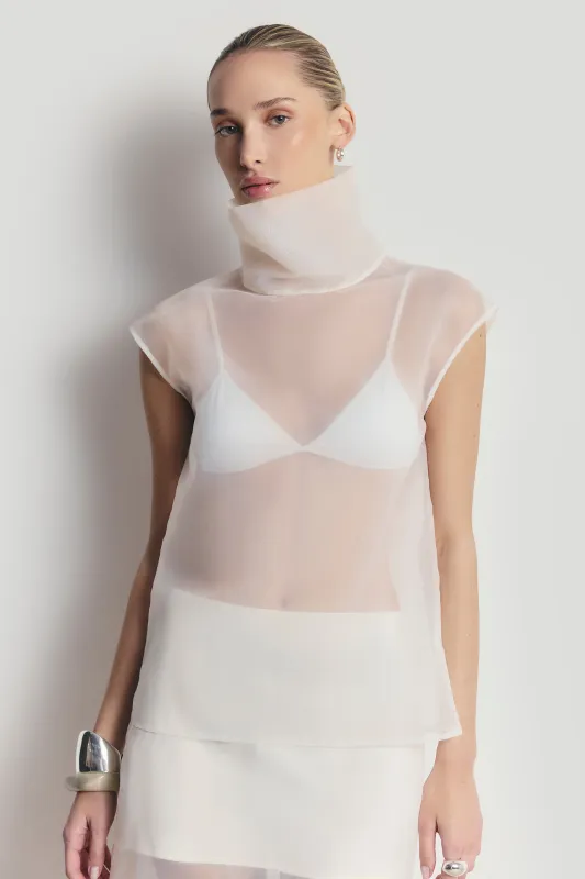Sheer Organza Funnel Neck Blouse - Cream made by Because of Alice