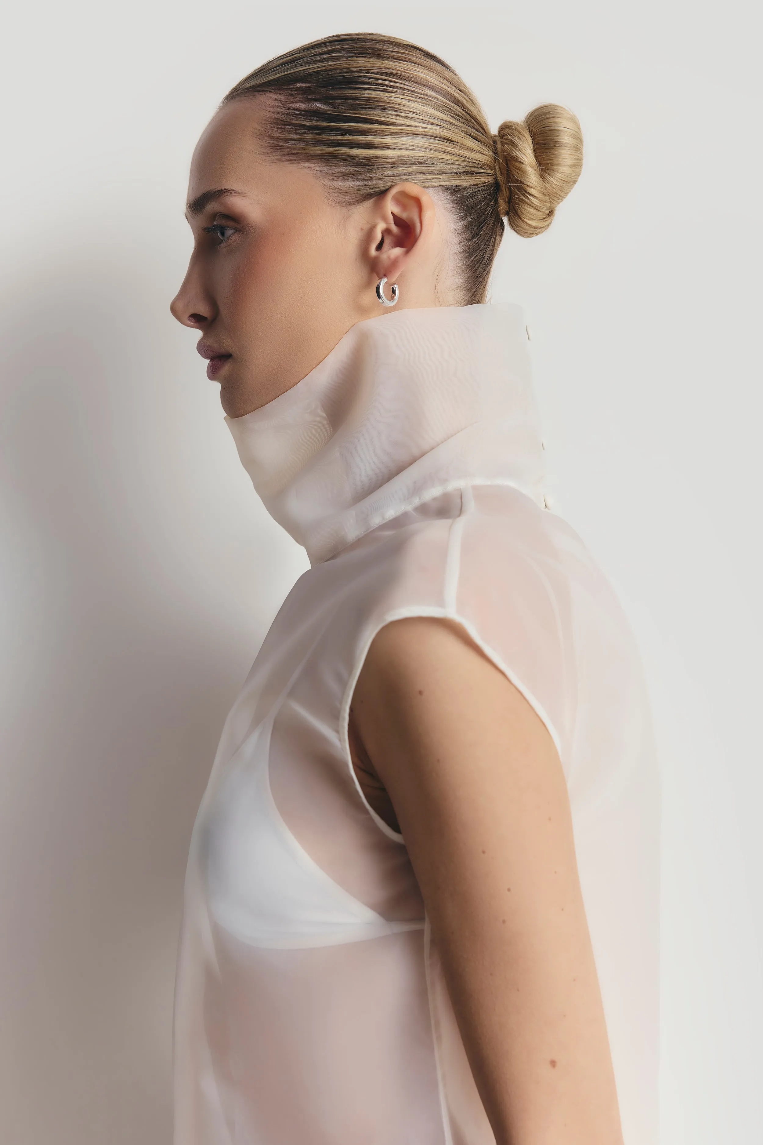Sheer Organza Funnel Neck Blouse - Cream sold by Because of Alice product image thumbnail 5