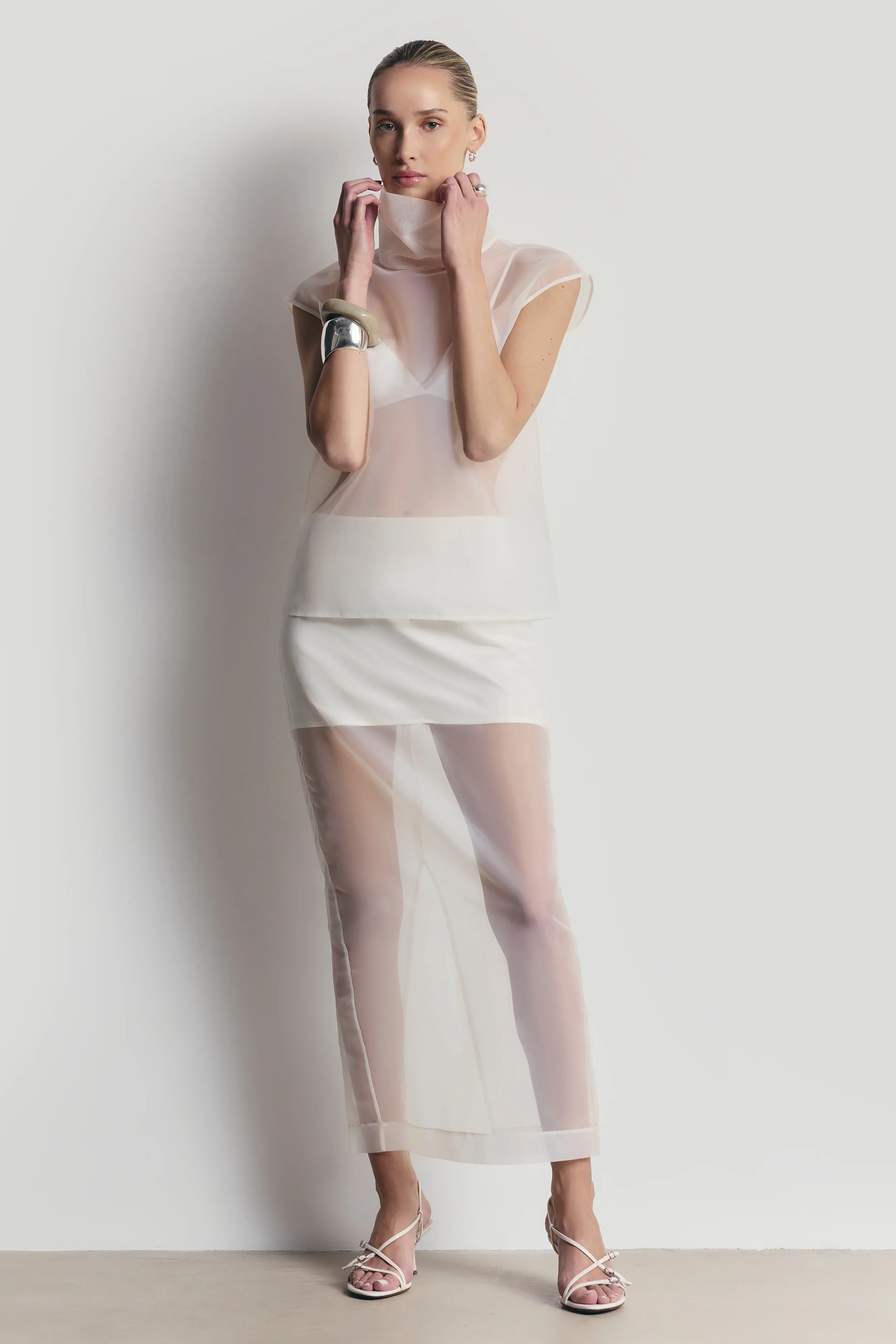 Sheer Organza Funnel Neck Blouse - Cream sold by Because of Alice product image thumbnail 2