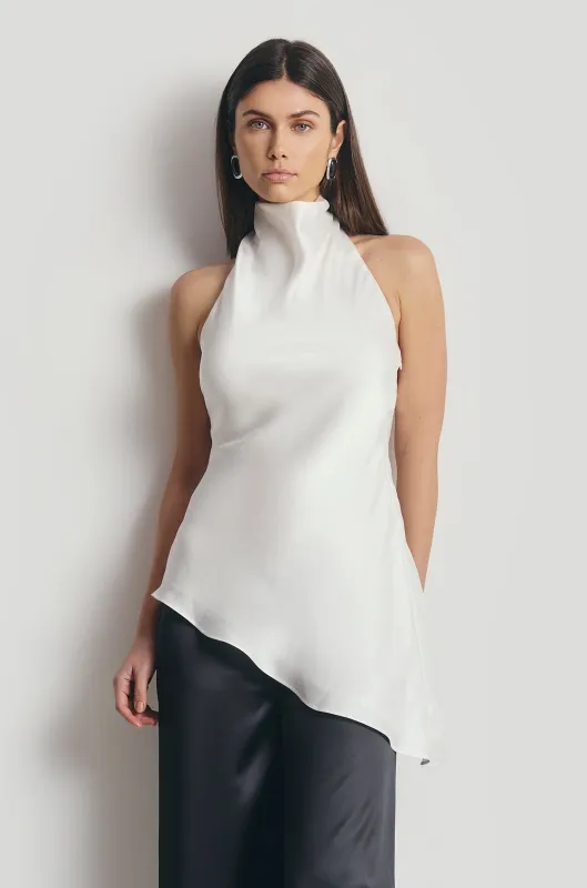 Cowl Neck Asymmetric Top - White made by Because of Alice