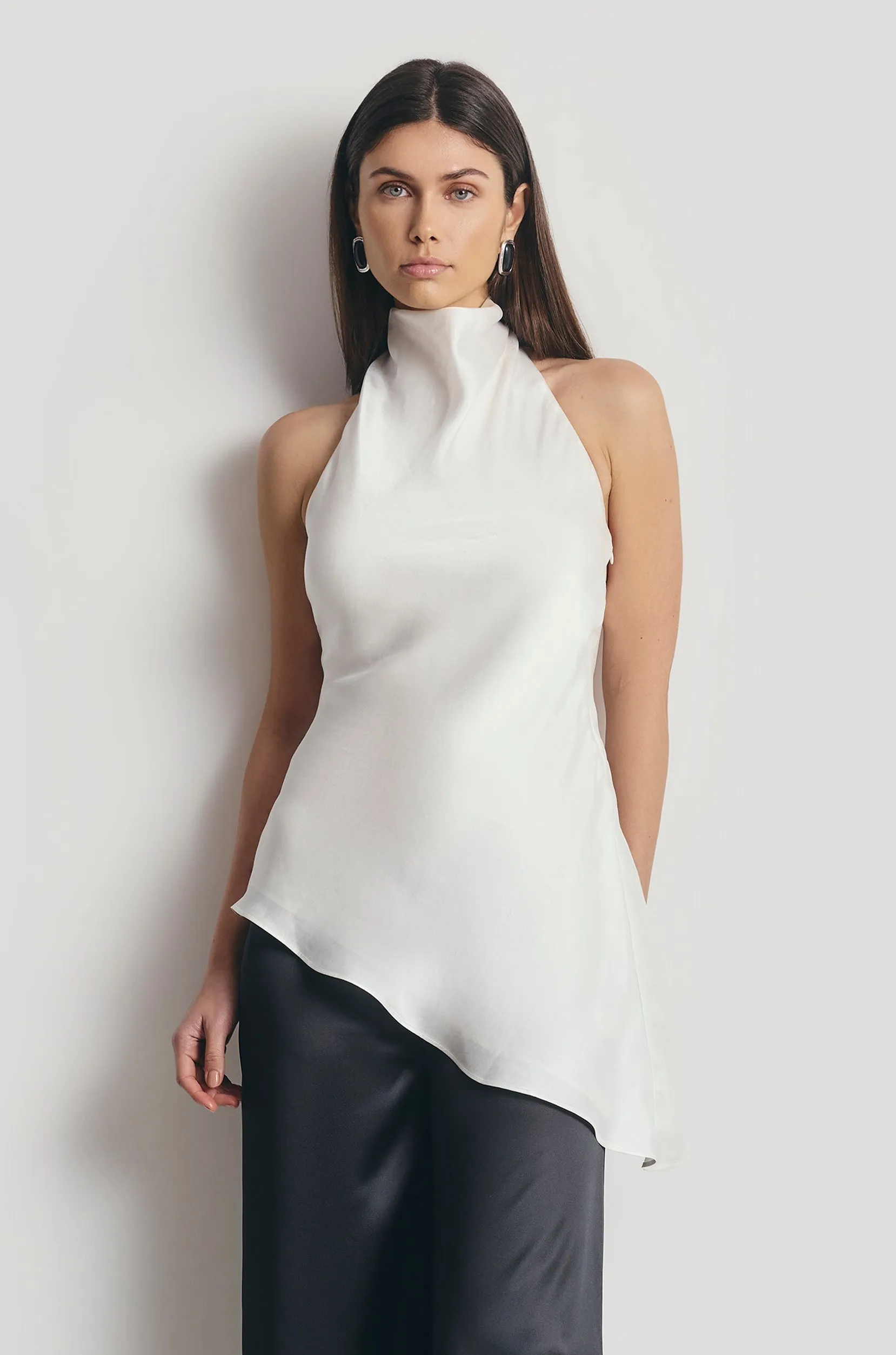 Cowl Neck Asymmetric Top - White sold by Because of Alice