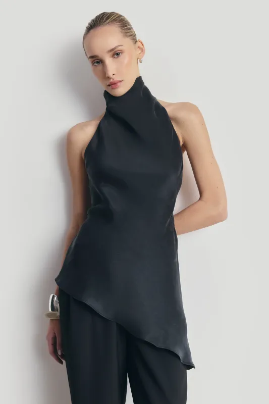 Cowl Neck Asymmetric Top - Black made by Because of Alice