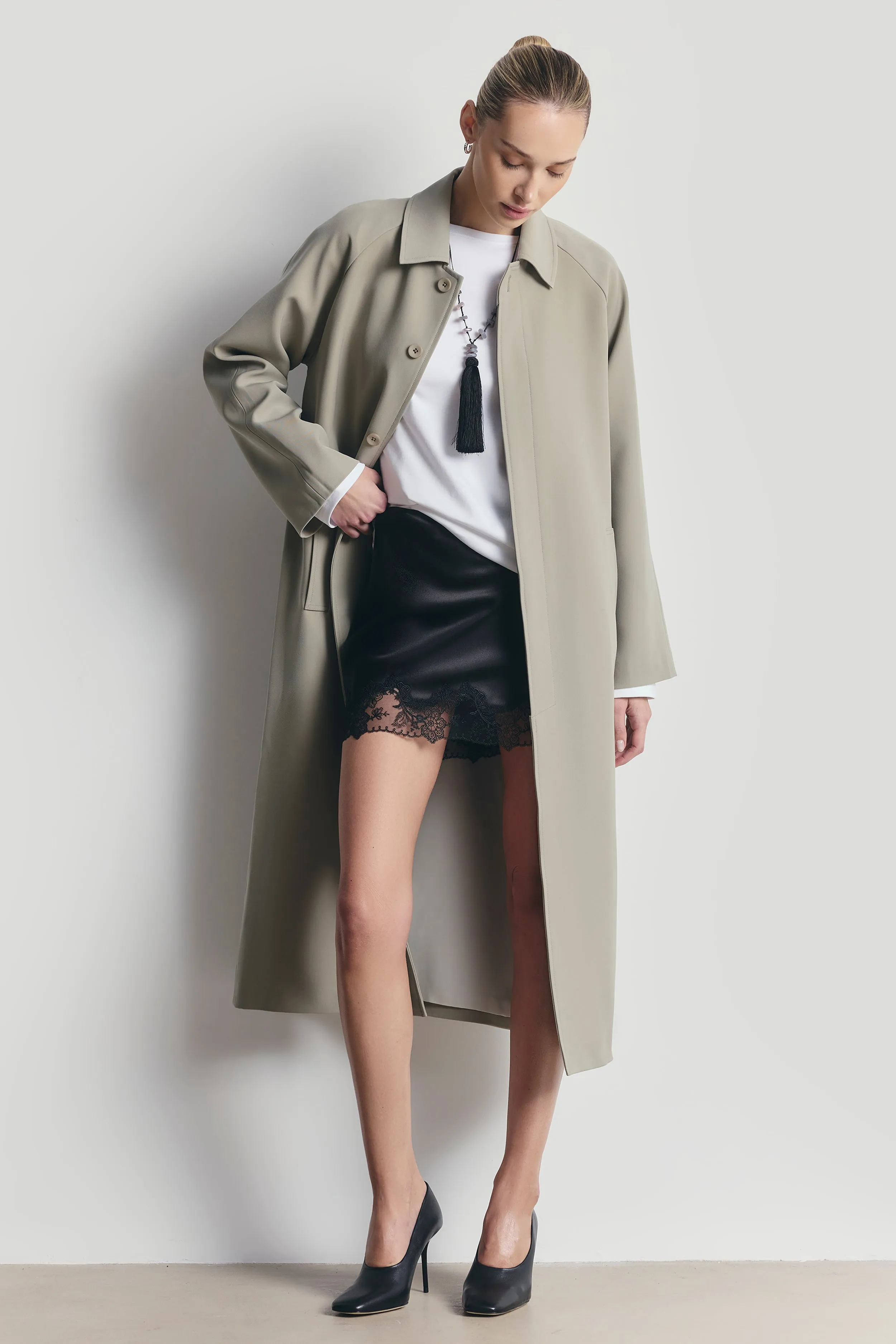Clean Cut Longline Driving Coat - Antique Sage sold by Because of Alice product image thumbnail 5