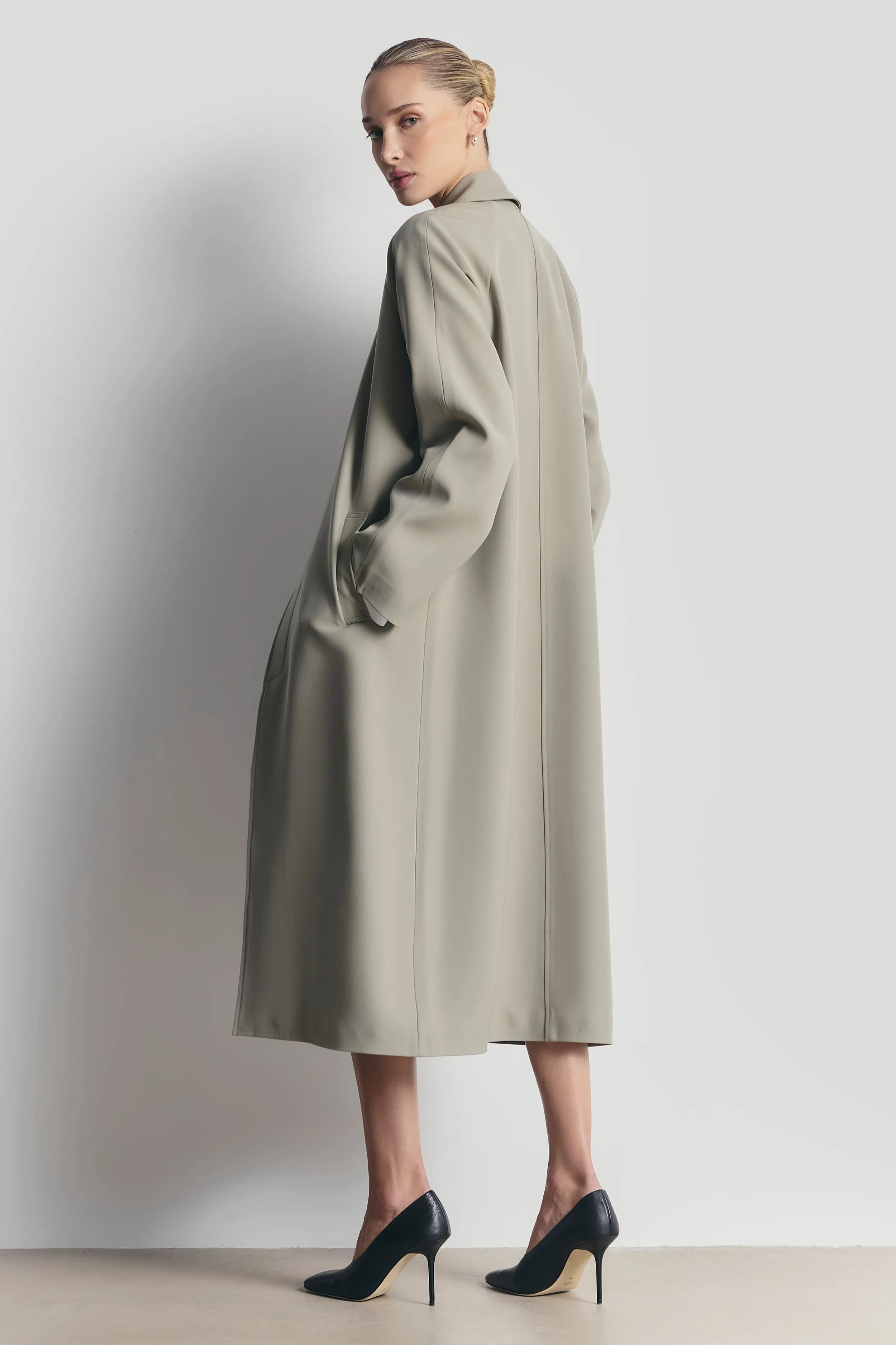 Clean Cut Longline Driving Coat - Antique Sage sold by Because of Alice product image thumbnail 2