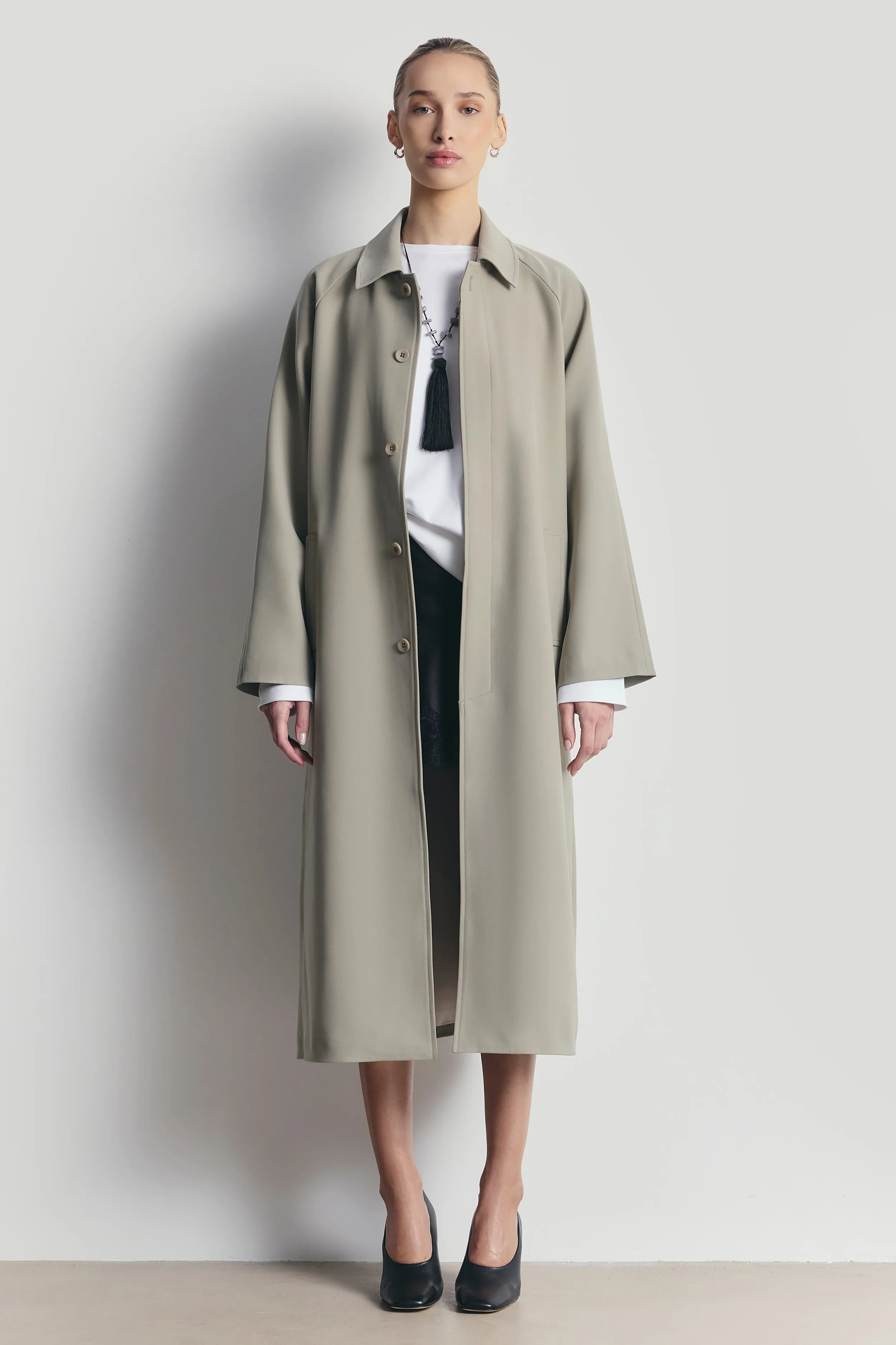 Clean Cut Longline Driving Coat - Antique Sage sold by Because of Alice product image thumbnail 3