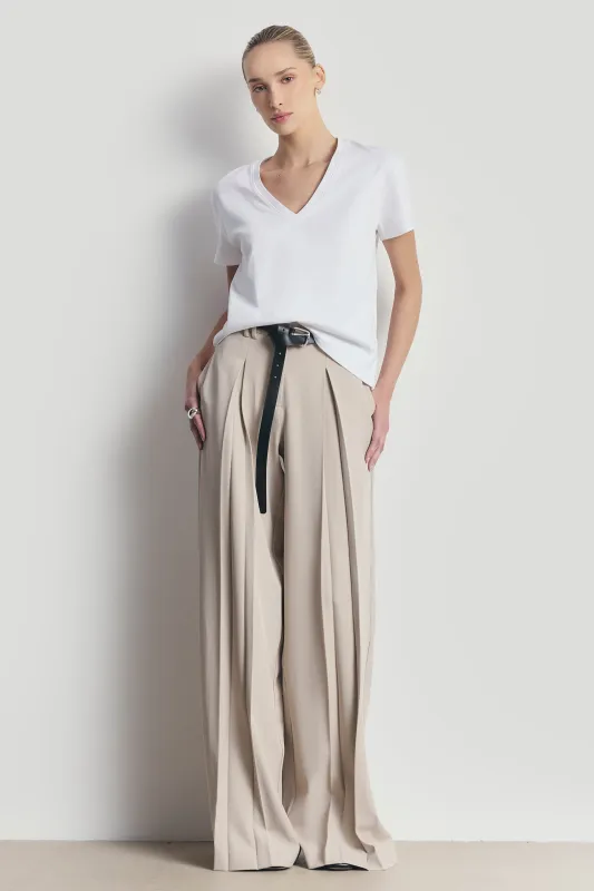 Box Pleat Tailored Wide Leg Trousers - Stone made by Because of Alice