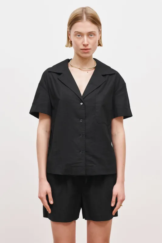 Linen Short Sleeve Bowling Shirt - Black sold by Because of Alice