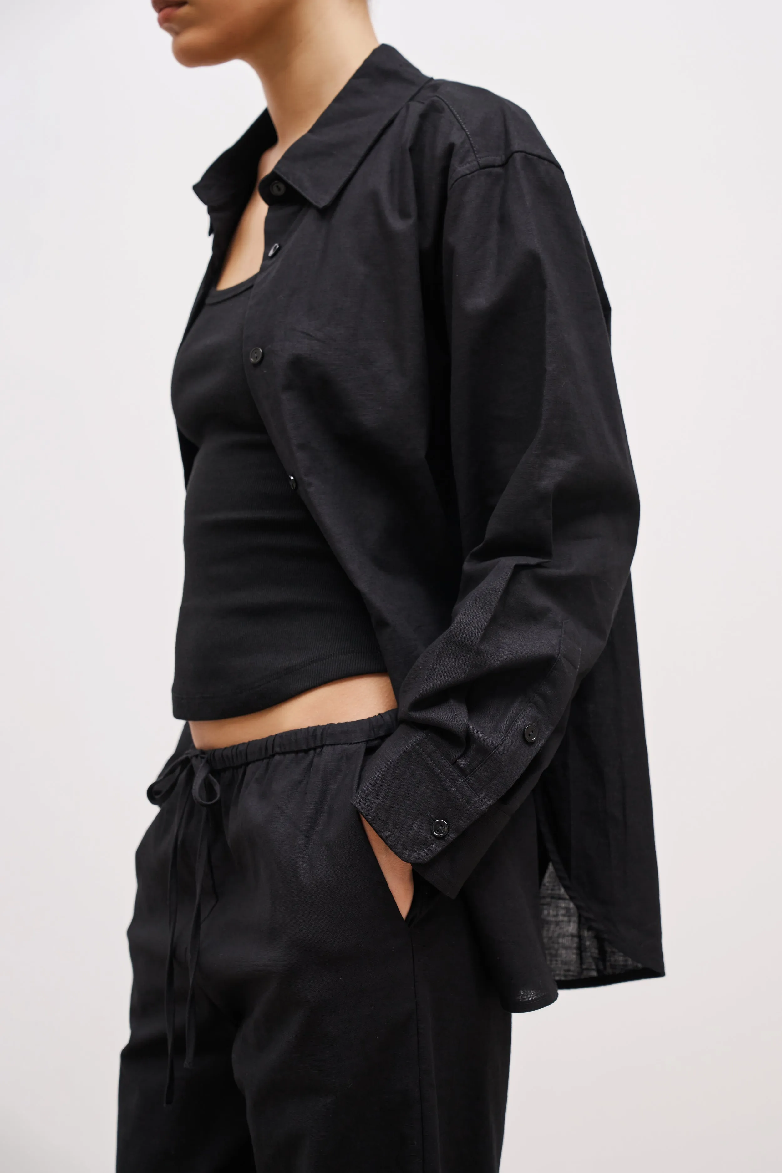 Linen Long Sleeve Boyfriend Shirt - Black sold by Because of Alice product image thumbnail 5