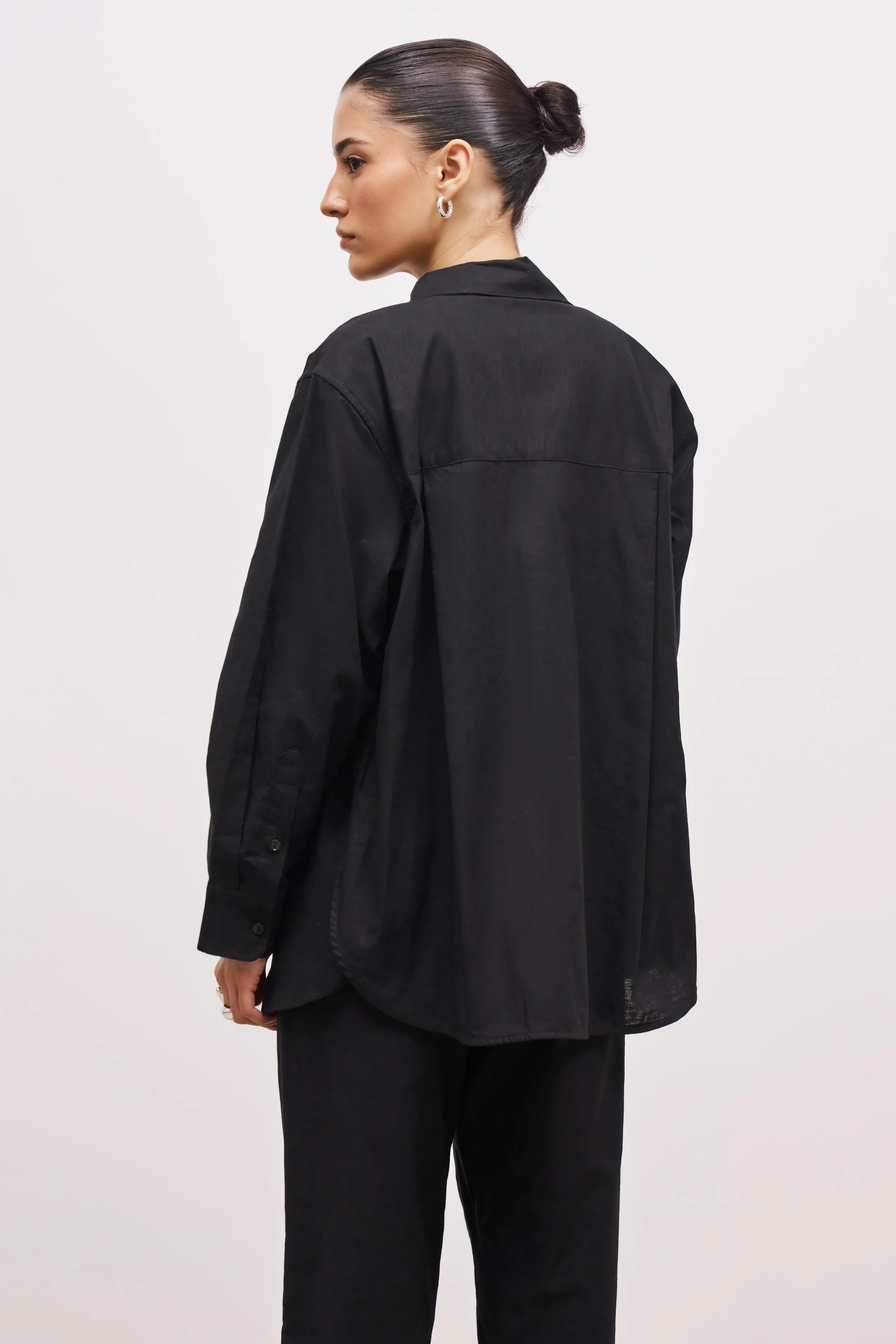 Linen Long Sleeve Boyfriend Shirt - Black sold by Because of Alice product image thumbnail 2
