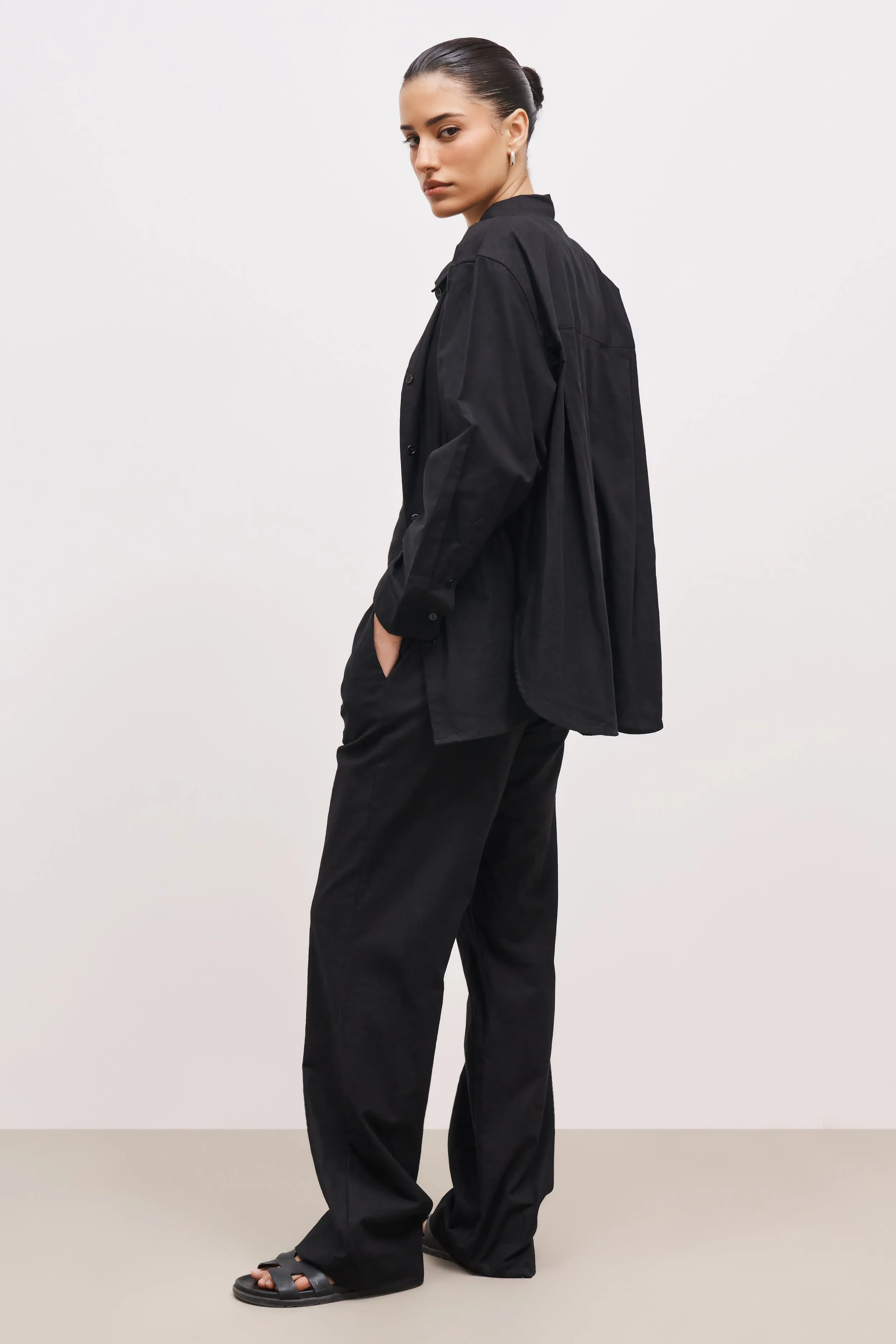 Linen Long Sleeve Boyfriend Shirt - Black sold by Because of Alice product image thumbnail 4