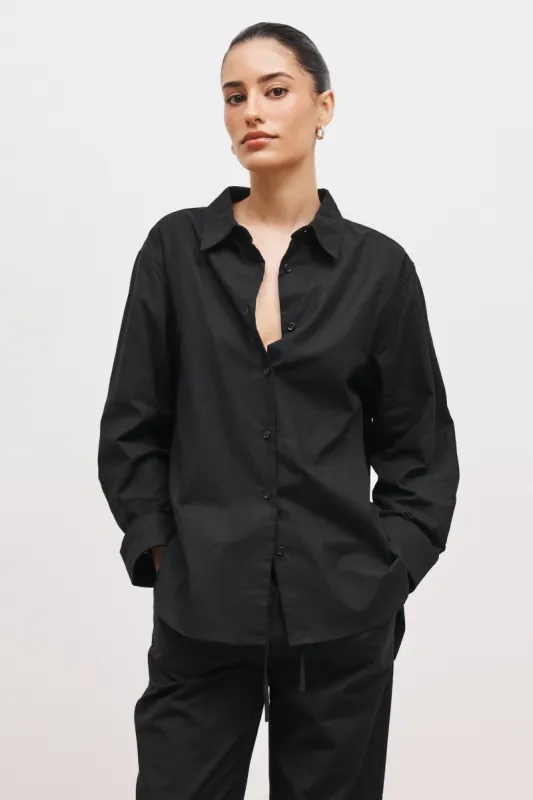 Linen Long Sleeve Boyfriend Shirt - Black sold by Because of Alice