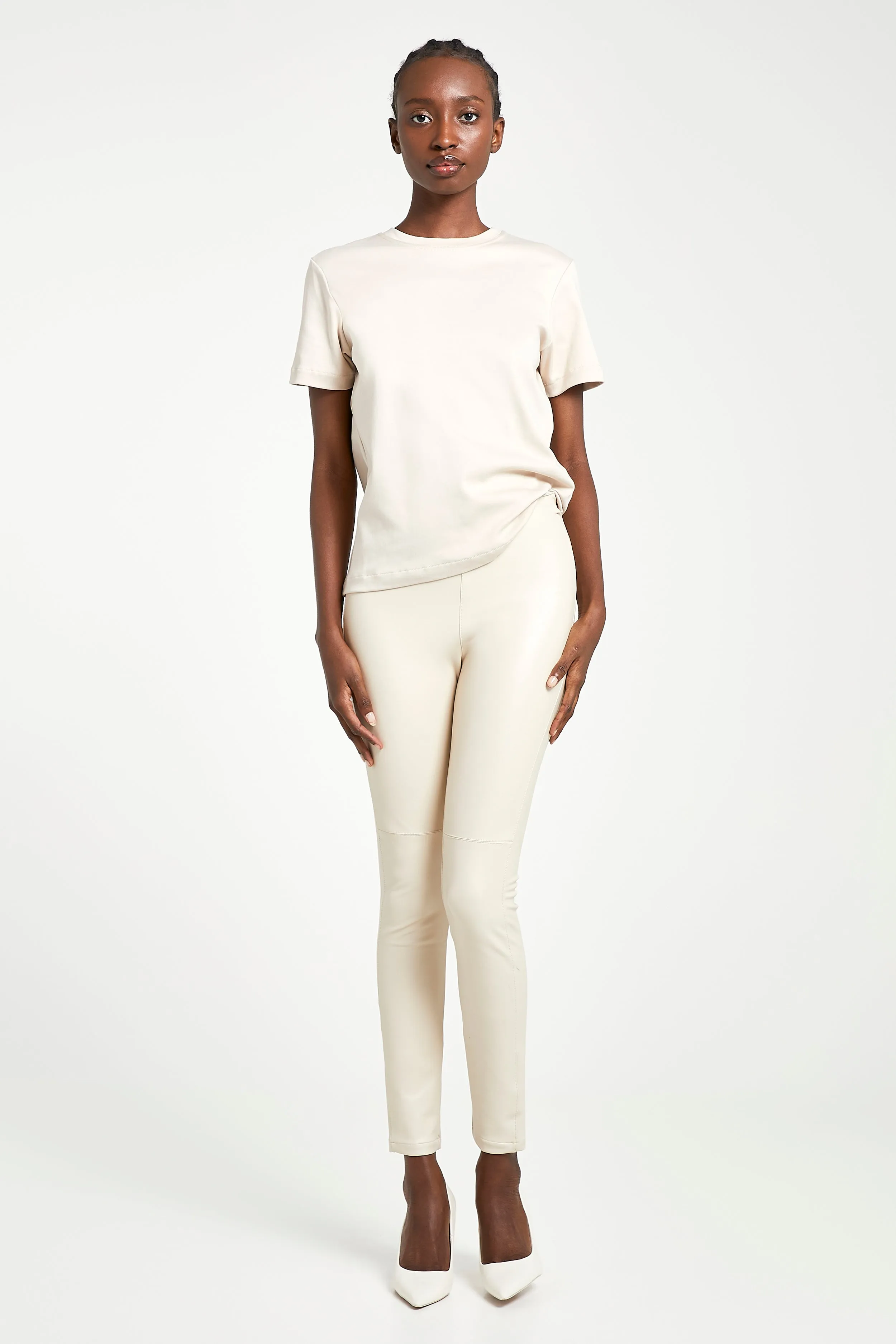 High Waisted Leather Leggings - Cream sold by Because of Alice