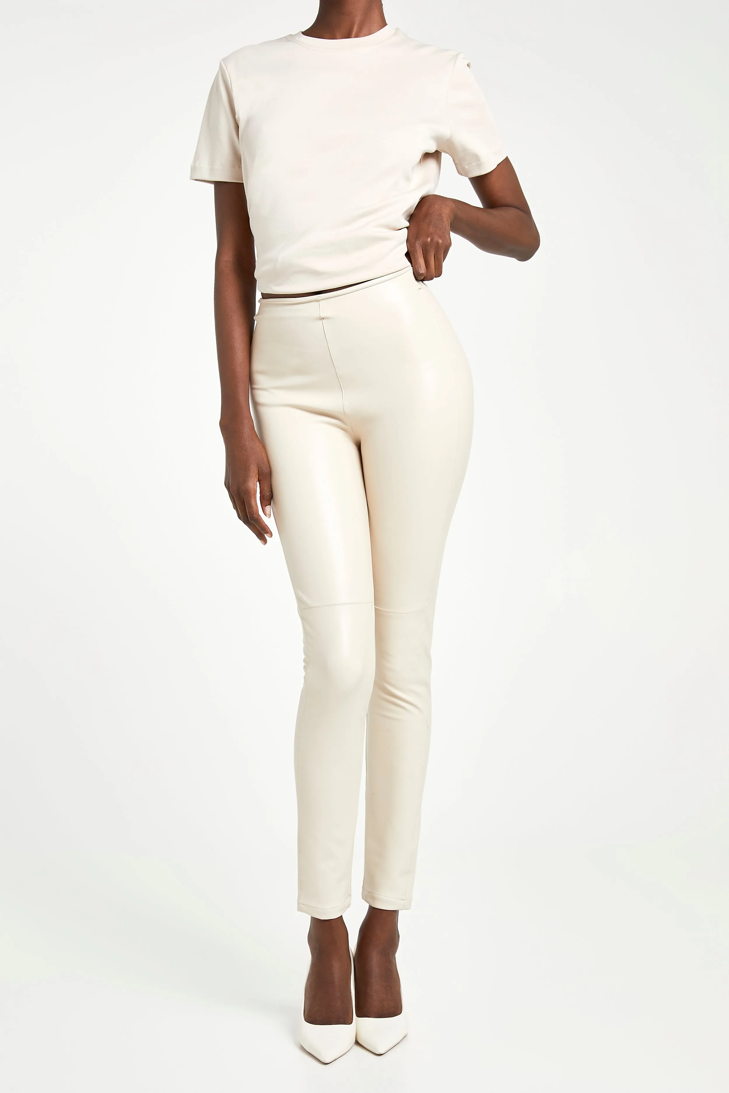 High Waisted Leather Leggings - Cream sold by Because of Alice product image thumbnail 3