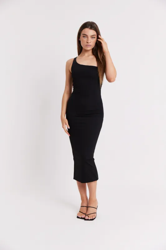 Asymmetric Midi Dress - Black sold by Because of Alice