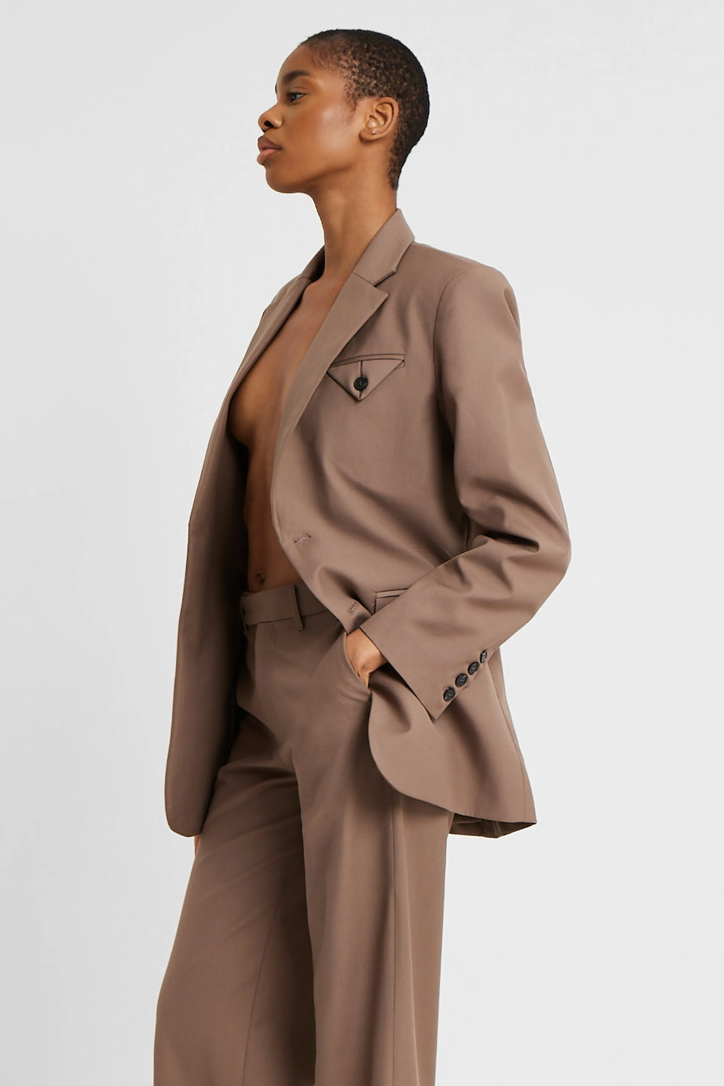 Mid Rise Trousers with Button Detail - Espresso sold by Because of Alice product image thumbnail 5