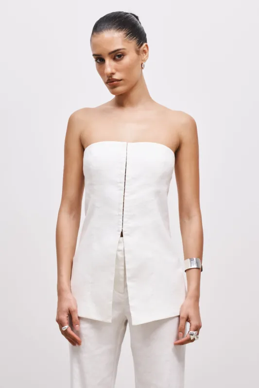 Strapless Linen Bustier - White sold by Because of Alice