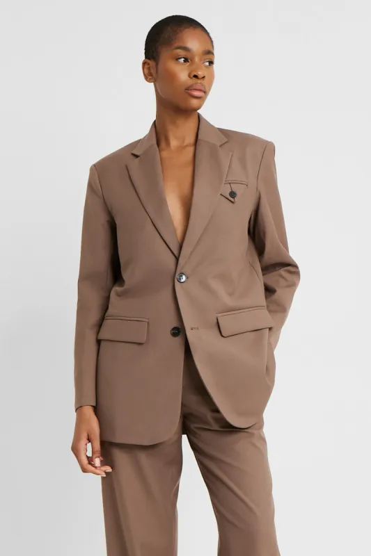 Single Breasted Blazer with Button Belt - Espresso sold by Because of Alice