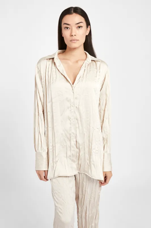 Satin Crinkle Oversized Shirt - Cream sold by Because of Alice