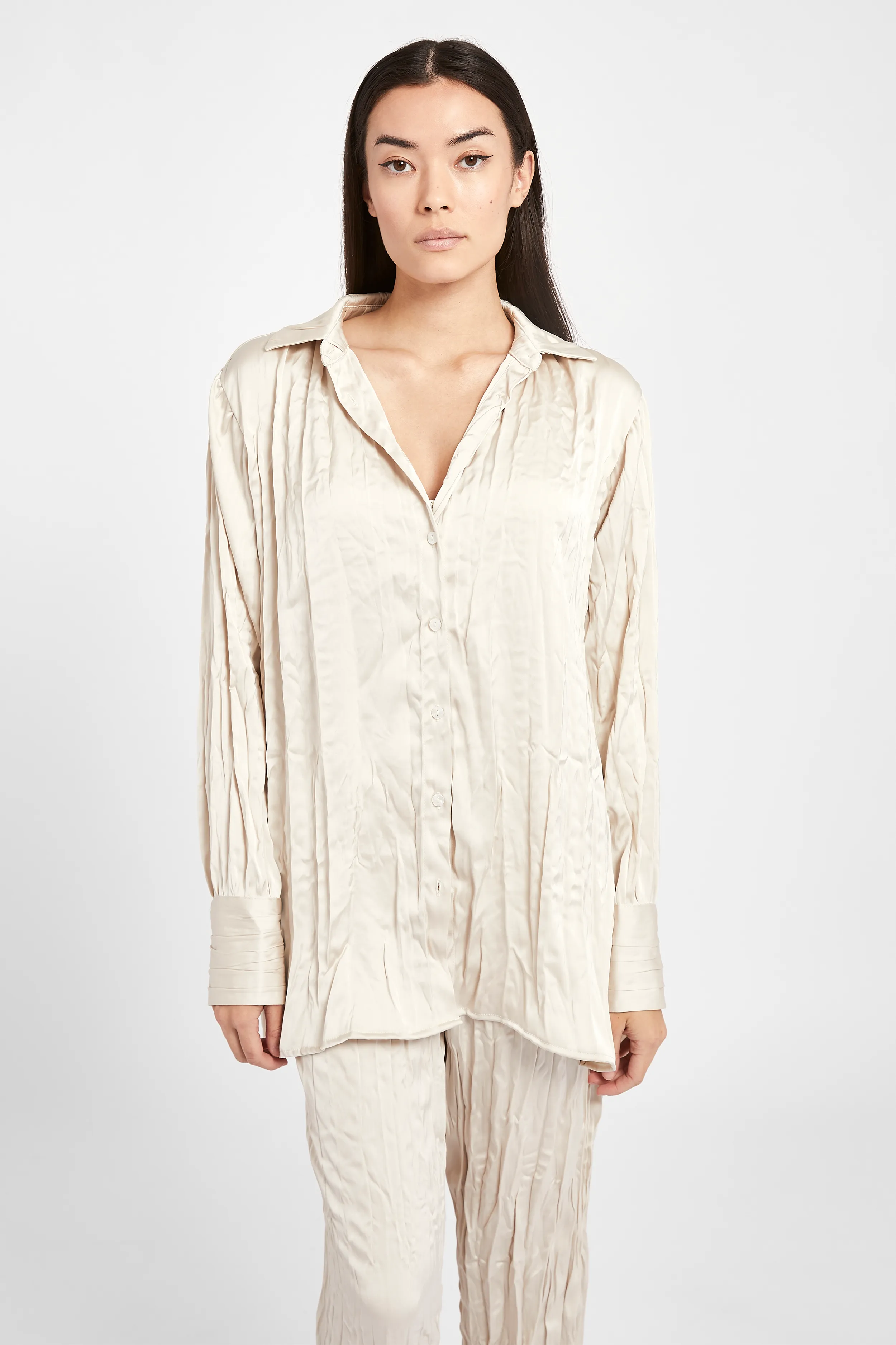 Satin Crinkle Oversized Shirt - Cream sold by Because of Alice