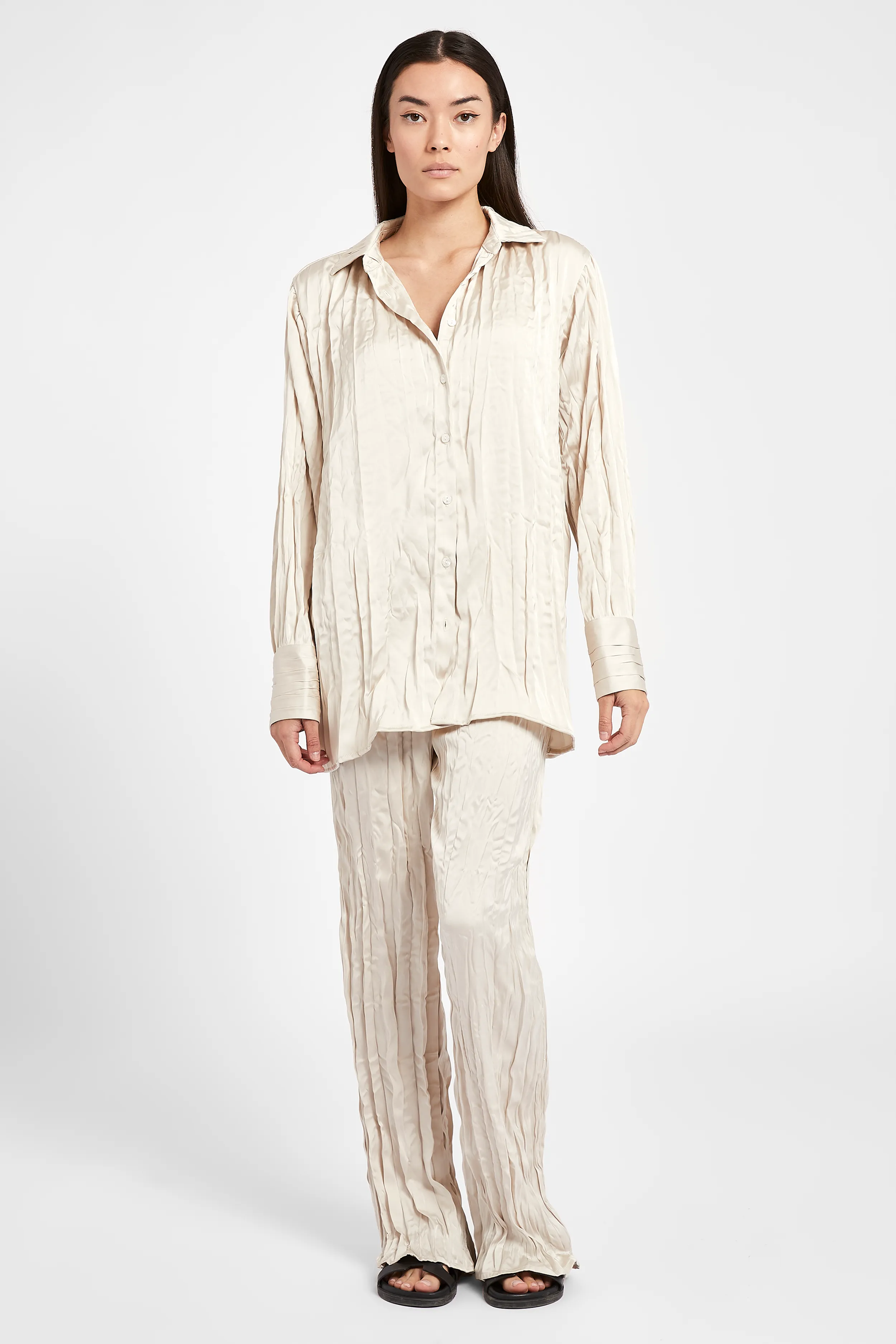 Satin Crinkle Oversized Shirt - Cream sold by Because of Alice product image thumbnail 3