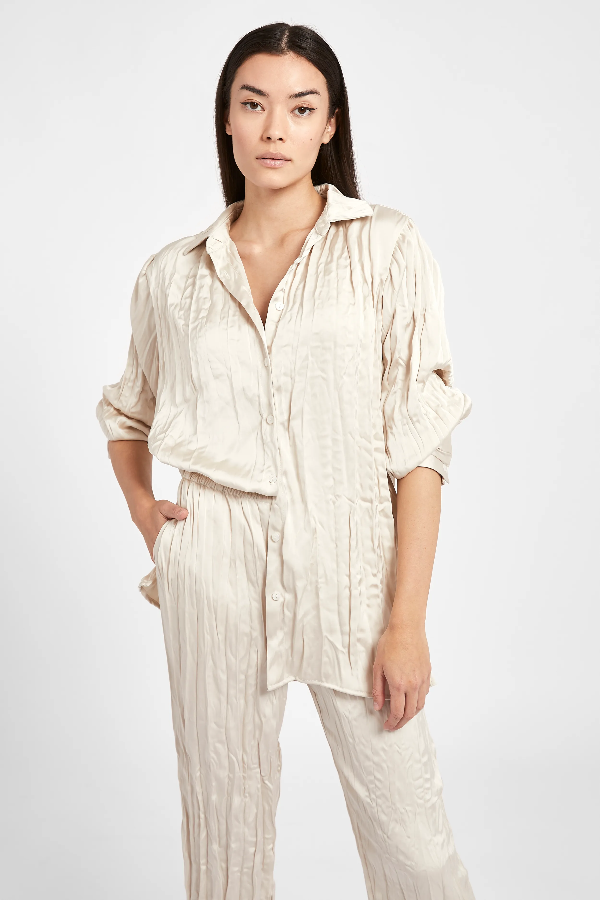 Satin Crinkle Oversized Shirt - Cream sold by Because of Alice product image thumbnail 5