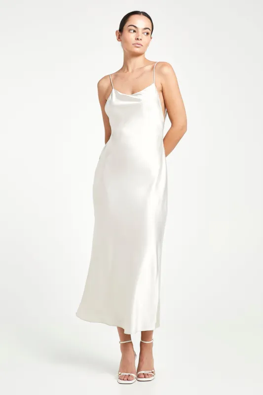 Satin Tie Back Midi Dress - Champagne sold by Because of Alice