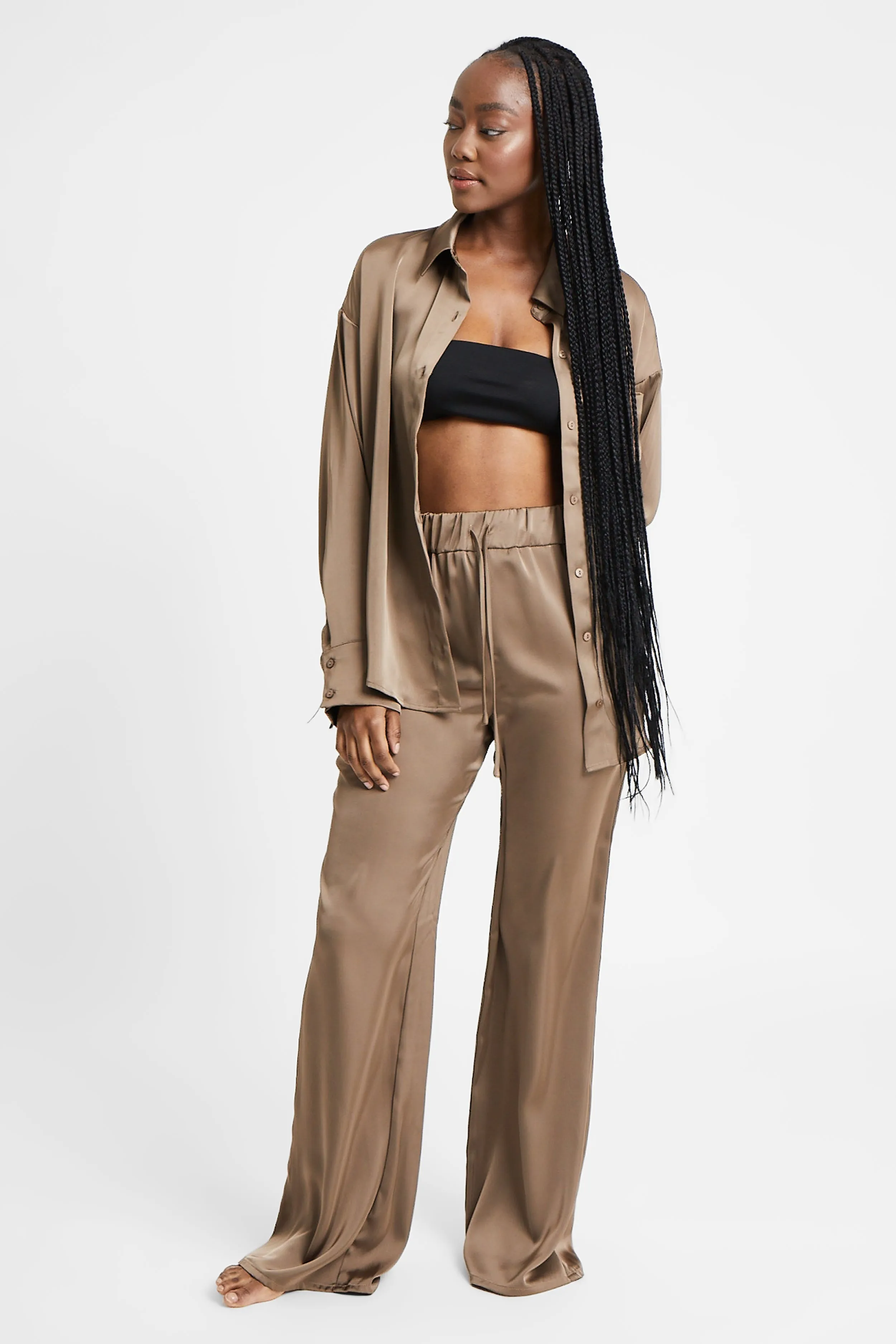 Relaxed Satin Drawstring Trousers - Espresso sold by Because of Alice product image thumbnail 5