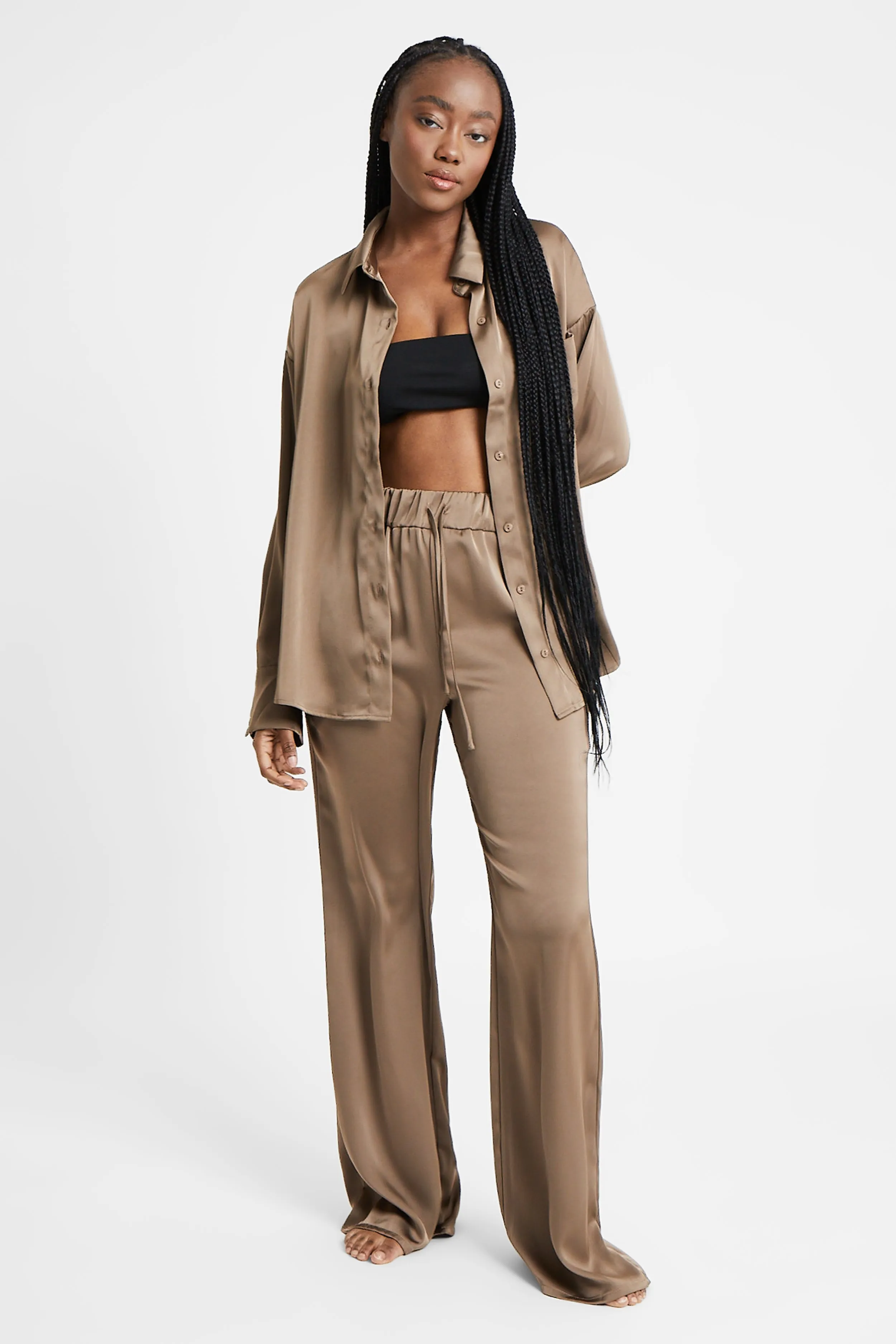 Relaxed Satin Drawstring Trousers - Espresso sold by Because of Alice product image thumbnail 2