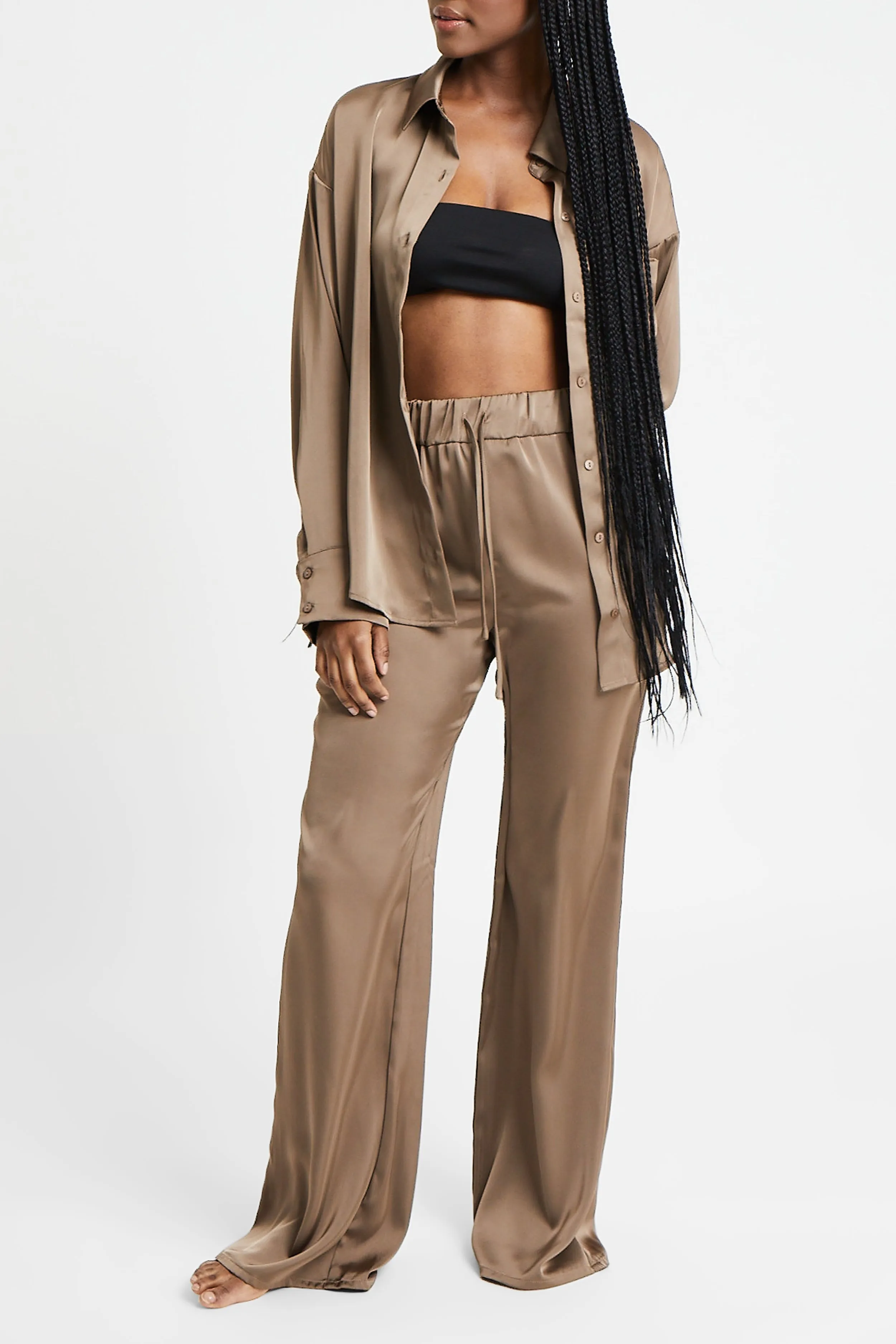 Relaxed Satin Drawstring Trousers - Espresso sold by Because of Alice product image thumbnail 3