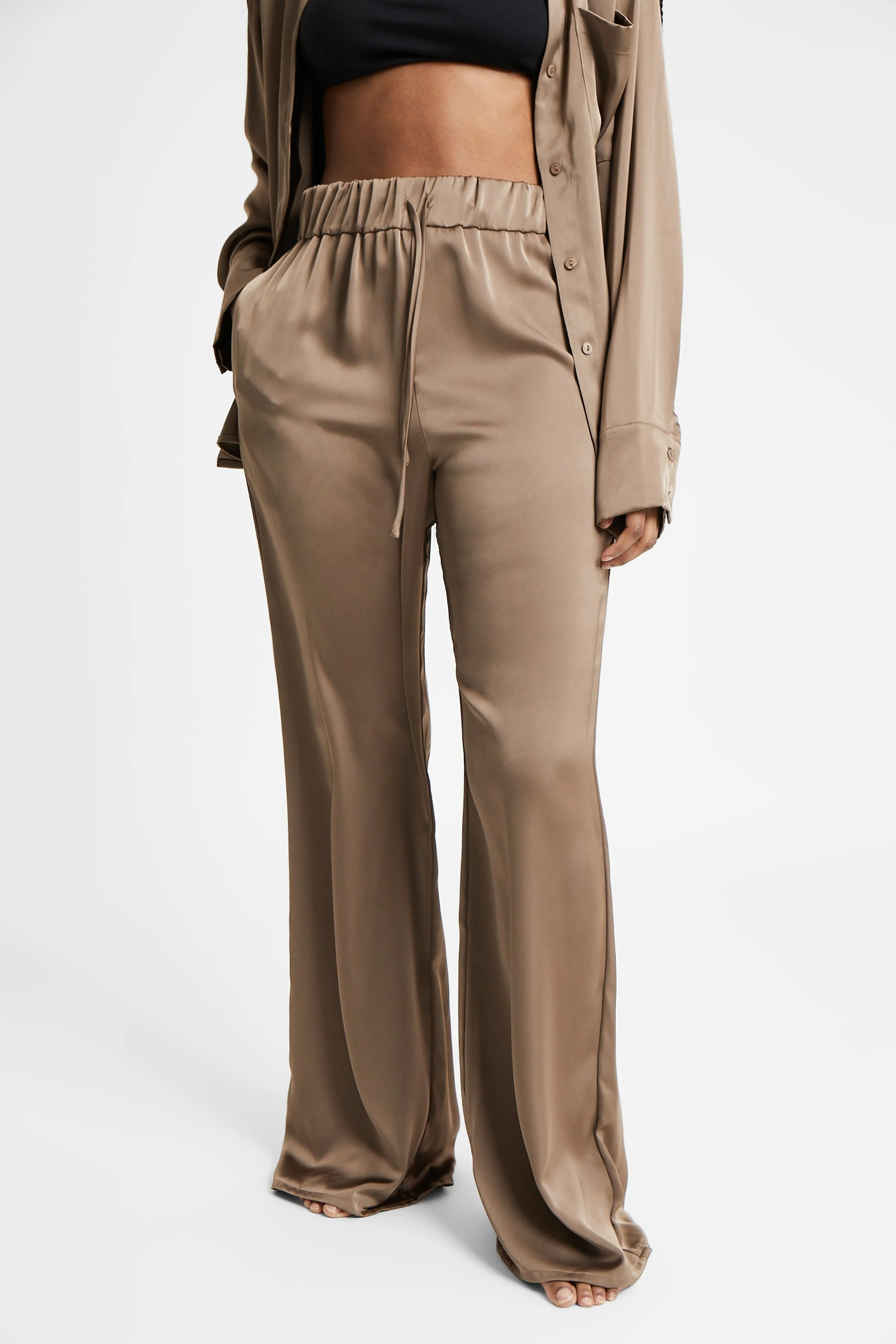 Relaxed Satin Drawstring Trousers - Espresso sold by Because of Alice product image thumbnail 4