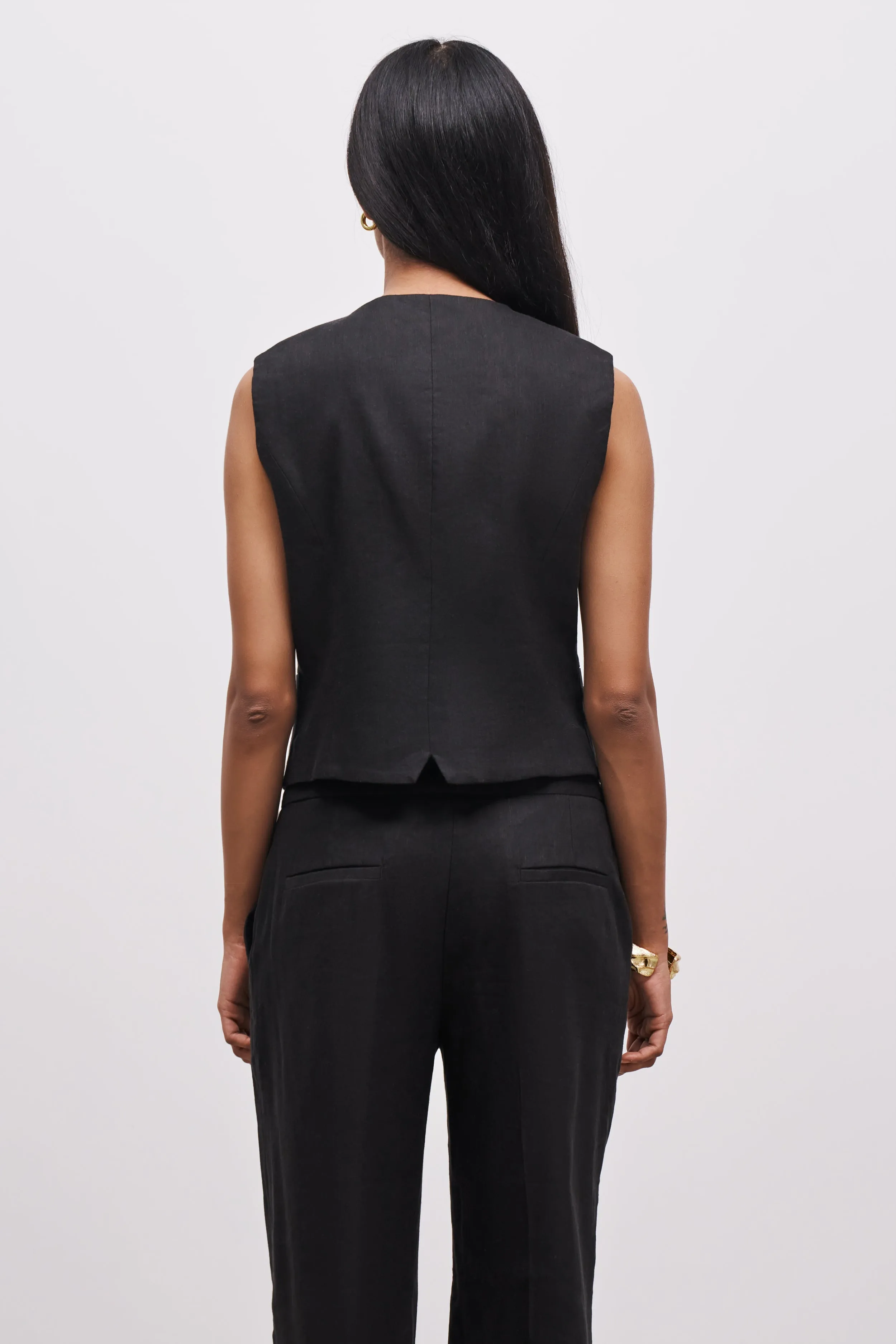 Straight Cut Linen Waistcoat - Black sold by Because of Alice product image thumbnail 2